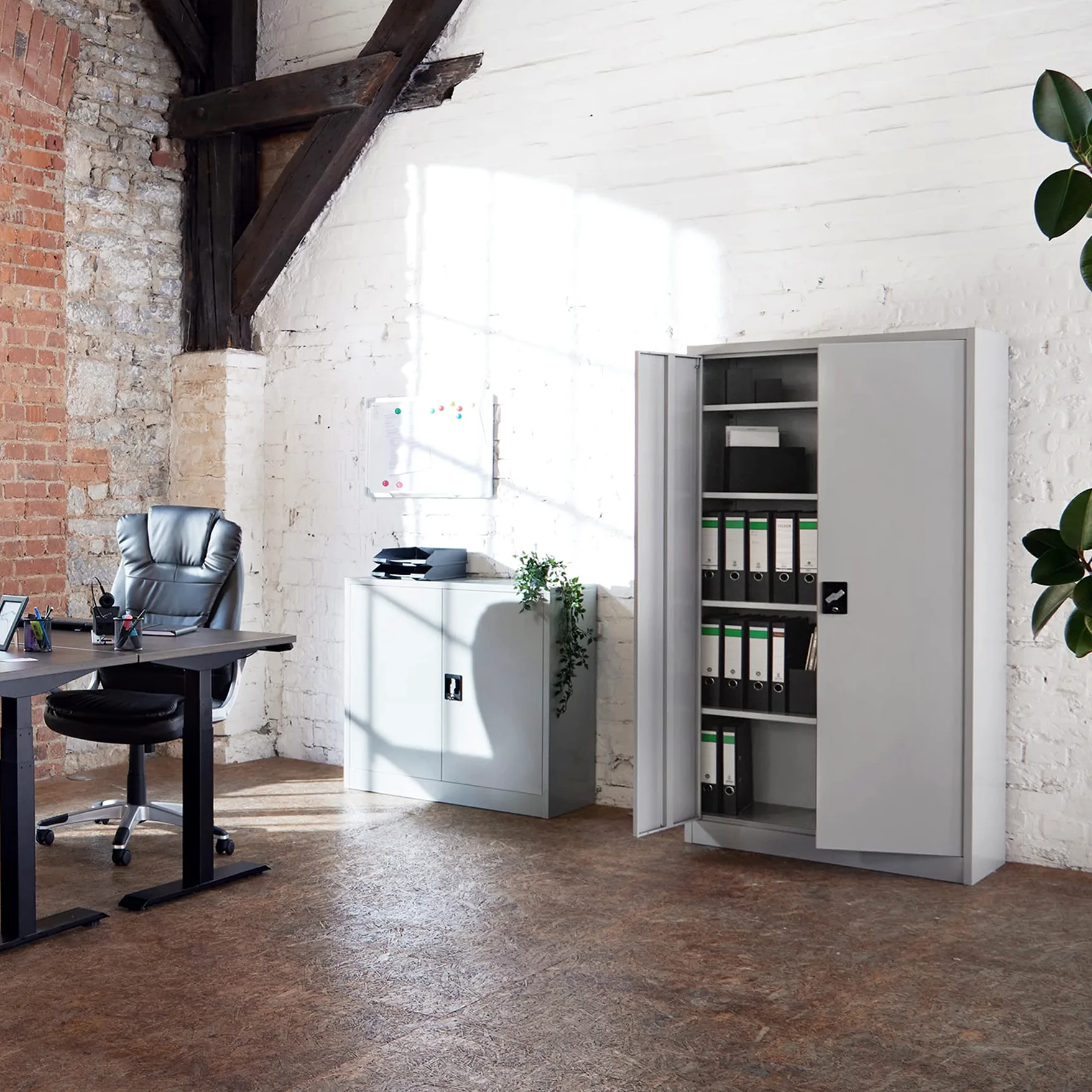 tectake® Armadio Porte Battenti, 180x80x40 cm, con 2 Ante e 5 Ripiani, Mobile con Serratura Chiave, Armadietto Portadocumenti e Faldoni per Ufficio in Metallo, Mobili Ufficio, Archivio - Grigio