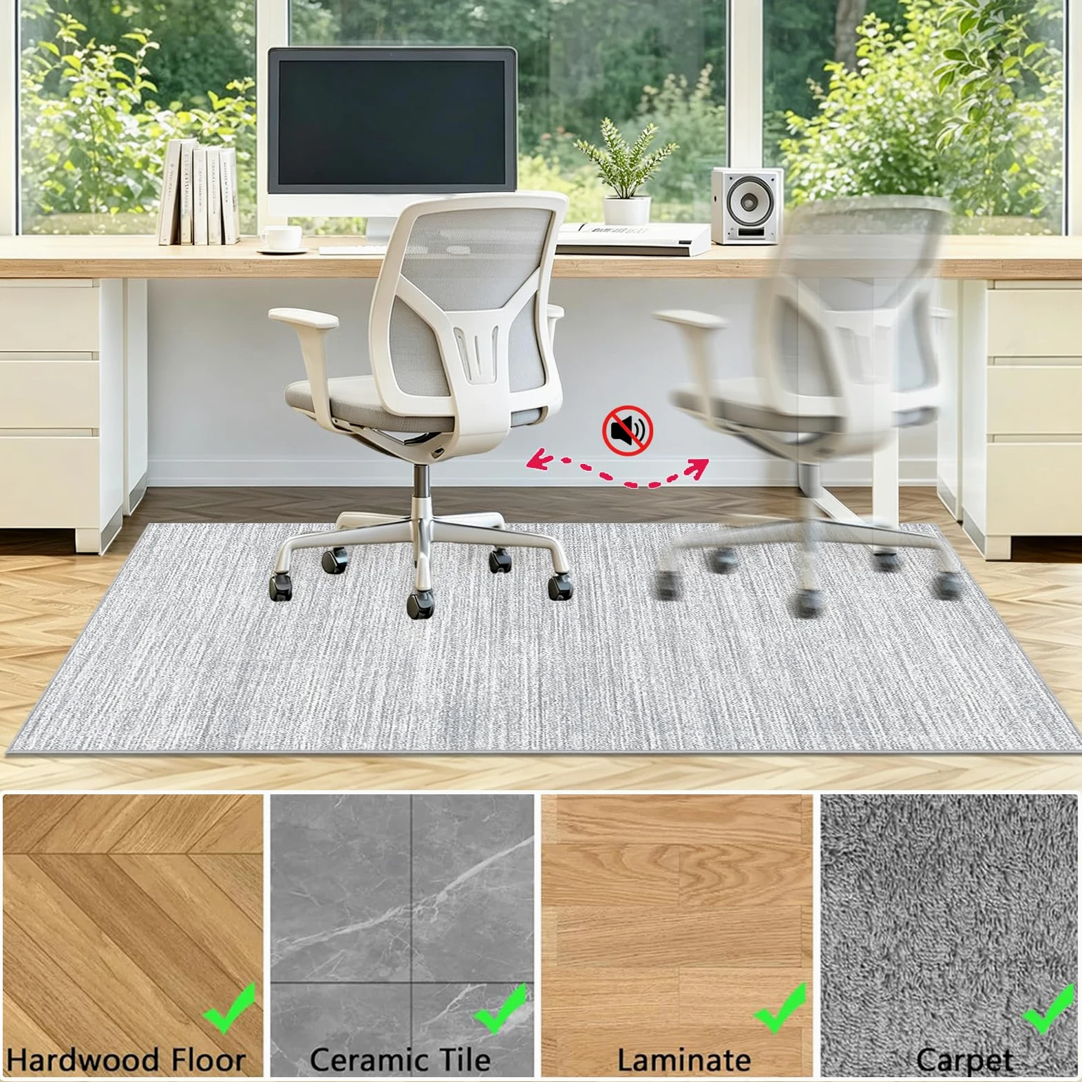 Tappetino per Sedia da Ufficio per Pavimenti Duri, Antigraffio, per Sedie da Scrivania, per Pavimenti in Laminato, Tappeto Sotto Scrivania, Antiscivolo per Tappeti, Tappetino Gaming Grigio 150 x 170cm