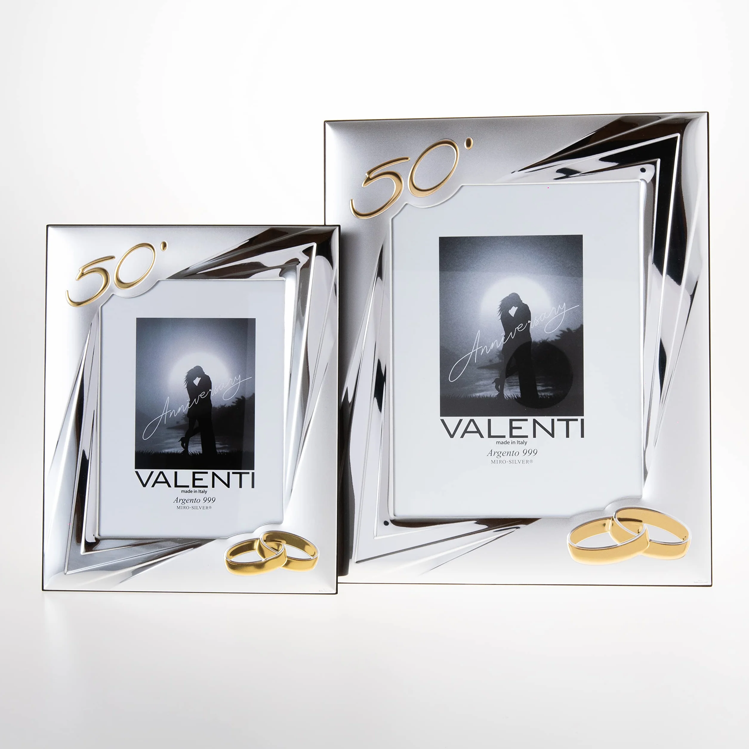 Valenti&Co - Cornice Portafoto in Argento cm 13x18. Ideale Come Regalo per Nozze d'oro - 50 Anni di Matrimonio o per Il Cinquantesimo di parenti, Nonni o Mamma e papà.