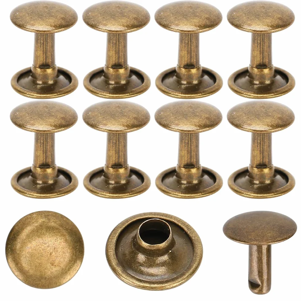 Set di 200 Rivetti in Metallo a Doppio Cappuccio, 10x10mm, Bronzo, per Riparazioni in Pelle, Borse, Cinture, Scarpe, Decorazione