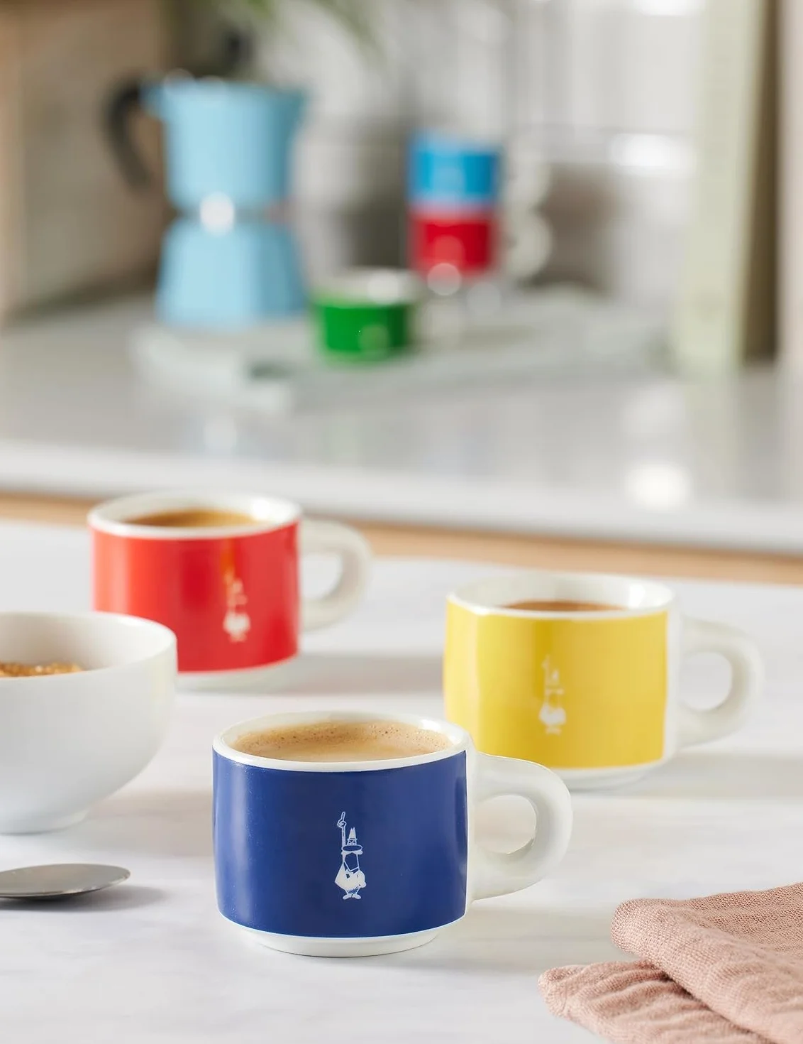 Bialetti Sei Tazzine Impilabili Porcellana Multicolore 9 x 9 x 28.5 cm 450 g