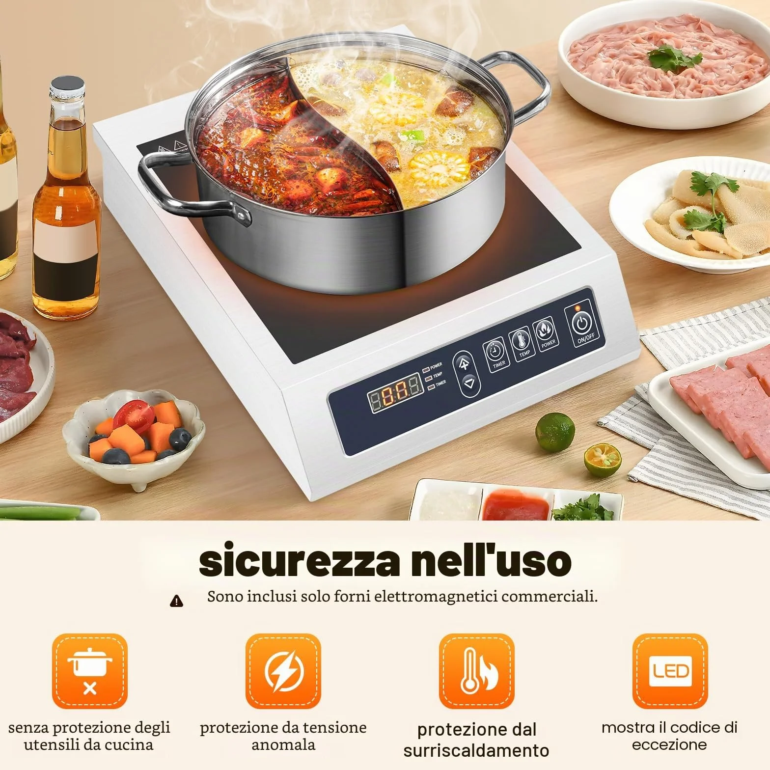 Piano cottura a induzione professionale 3500 W (35 cm) – fornello a induzione con display digitale – spina europea 220 V – regolazione della potenza 10 livelli – ideale per ristorante, cucina e