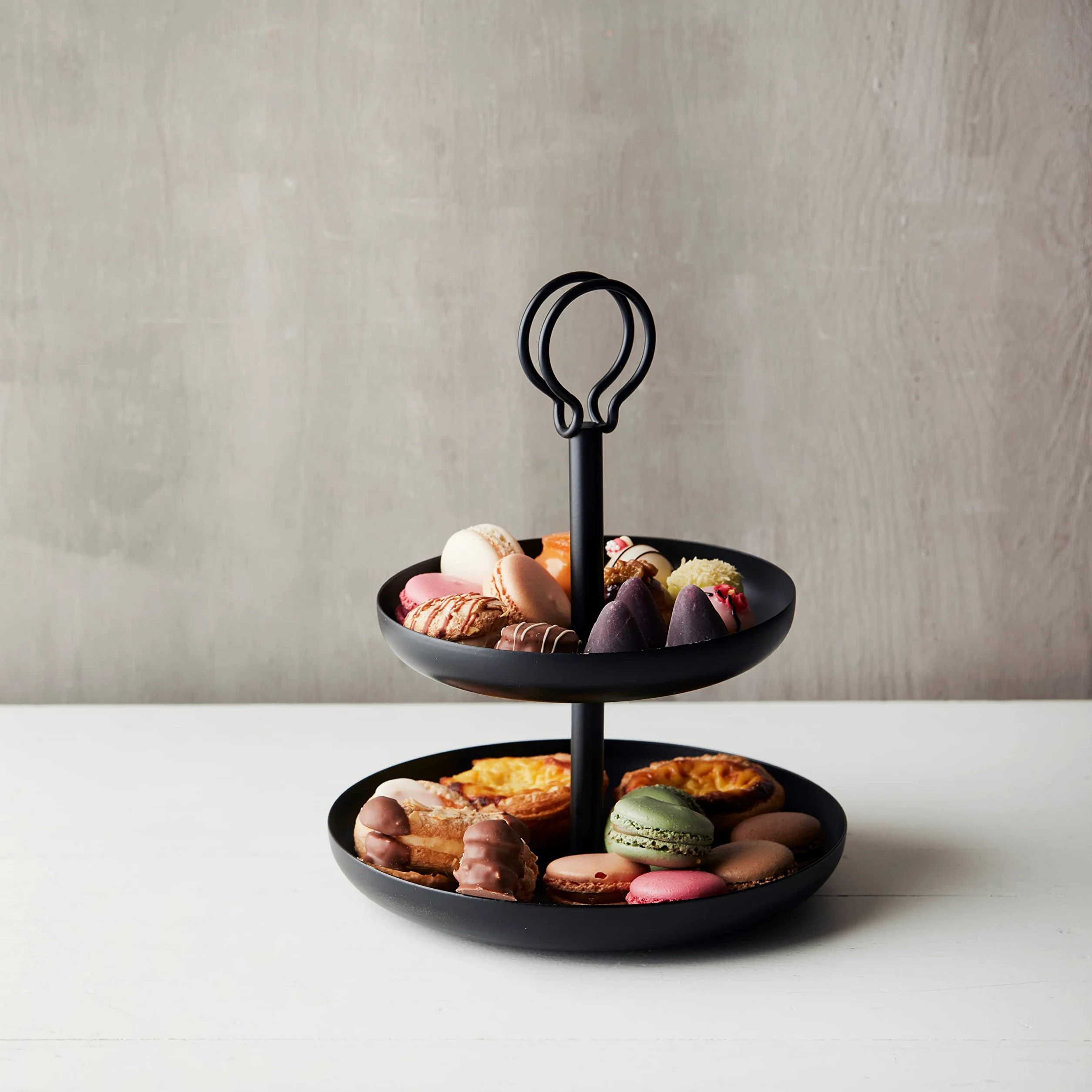 Point-Virgule Alzata per dolci a 2 ripiani, decorazione per feste, in metallo, nero, diametro 20,5 – 16,5 cm
