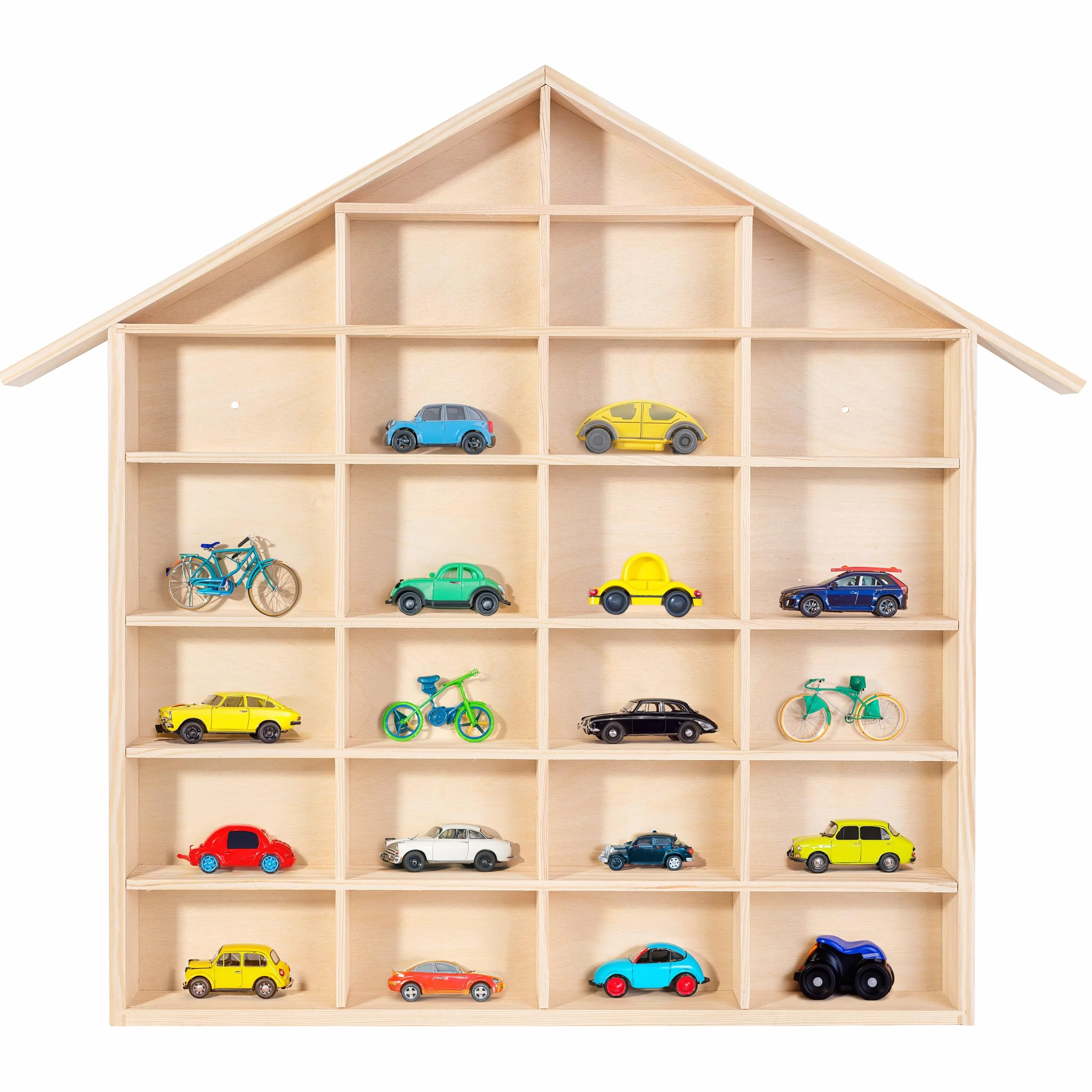 Creative Deco Bacheca da Parete Portaoggetti Scaffale Legno a Forma di Casa 56 x 50 x 3,5 cm 26 Scomparti