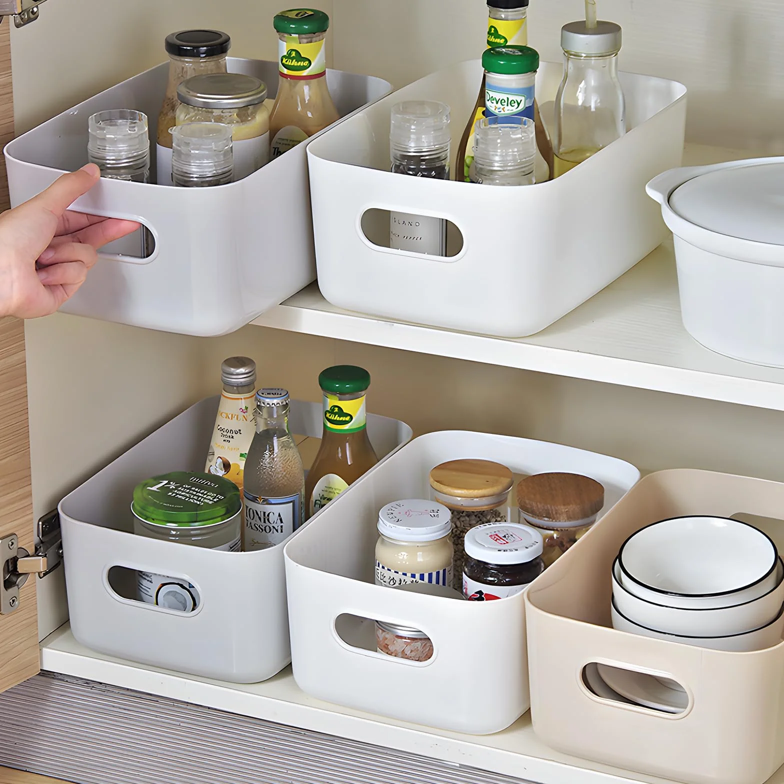 Cestino Portaoggetti Plastica Bianco con Manici 10 Pezzi per Bagno Cucina Armadio