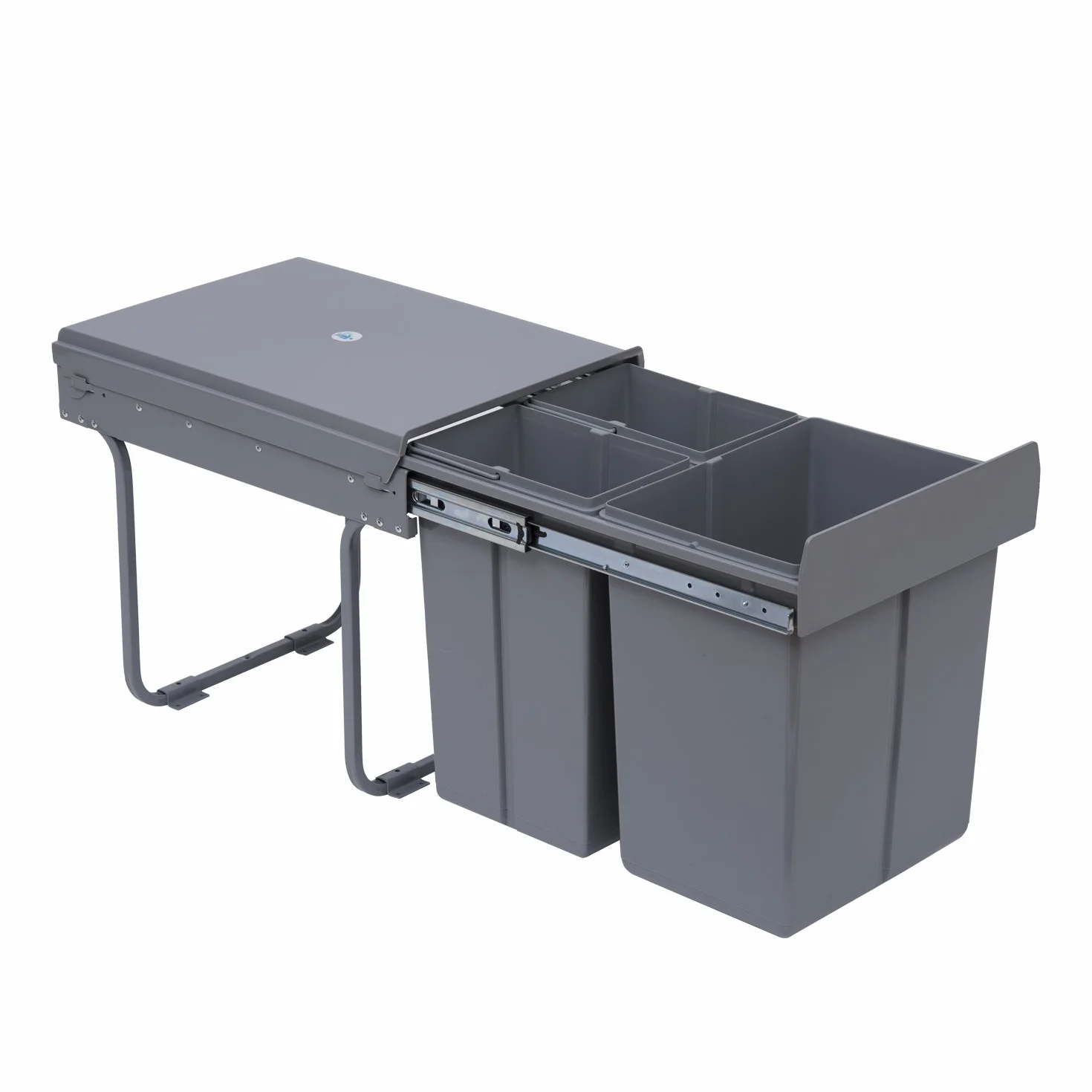 HOMCOM Pattumiera Estraibile da 40L con 3 Contenitori per Raccolta Differenziata, Cestino Spazzatura in Acciaio, ABS e PP, 48x34.2x41.8 cm, Grigio