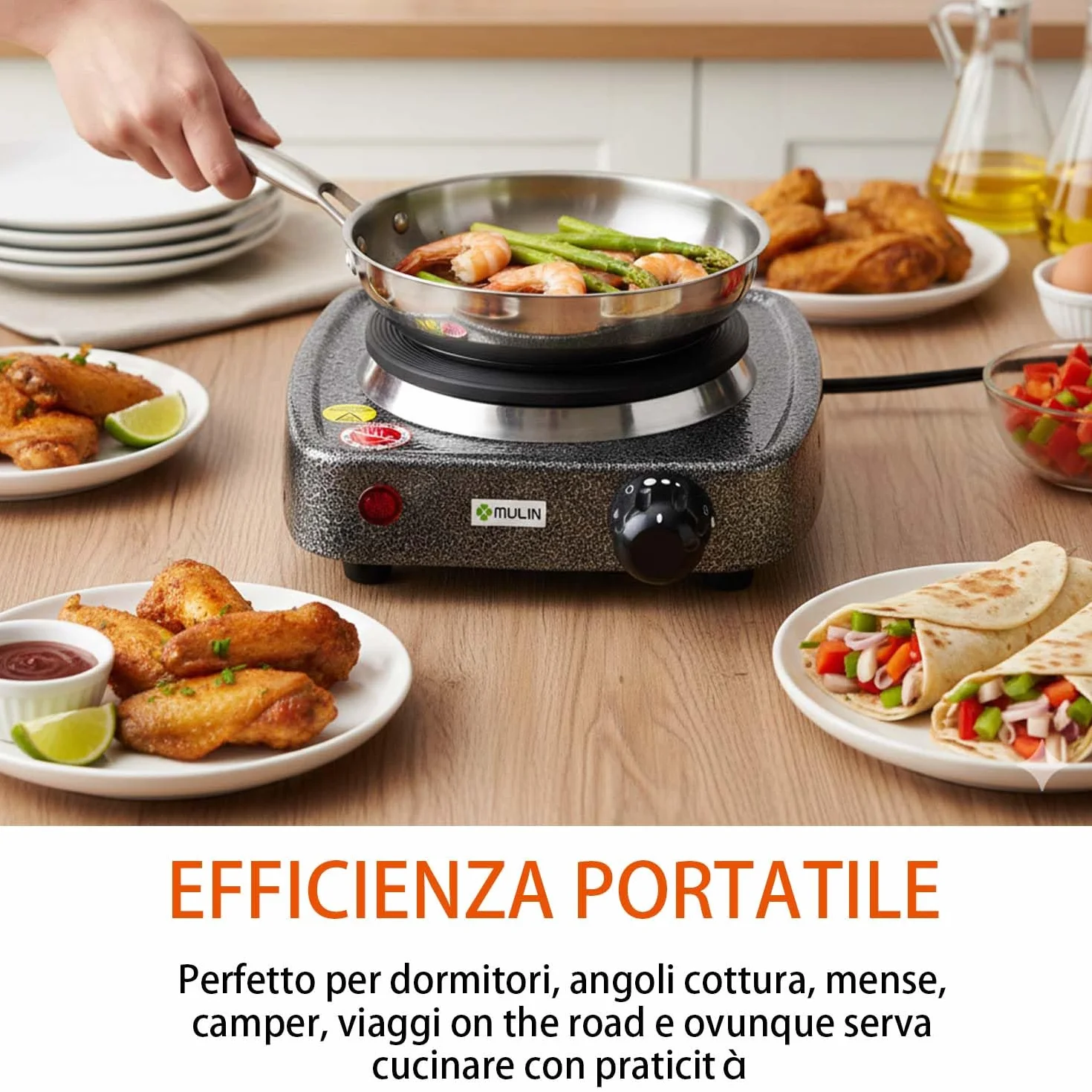 MULIN Piastra Elettrica 500W, Fornello Elettrico Compatto Ghisa Ø10,5 cm, da Tavolo Domestico Campeggio