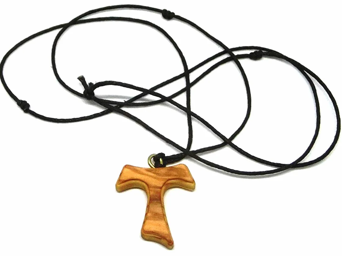 GTBITALY 10.442.90 LAC collana croce tau 2,5 cm san francesco assisi legno di ulivo pace comunione 3 nodi