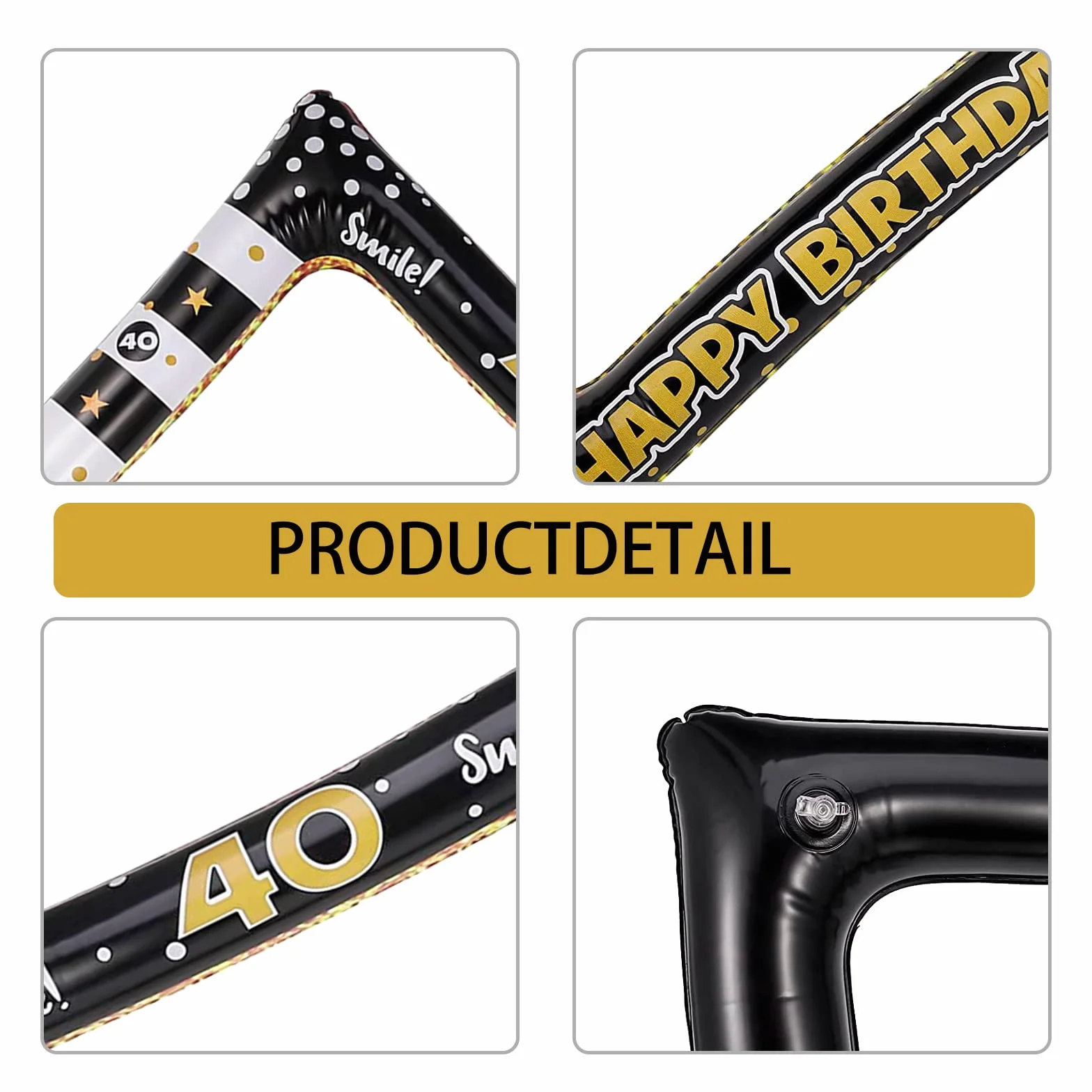 Andiker Cornice gonfiabile oro nero Happy Birthday Photo Booth accessori scena compleanno decorazione 40°