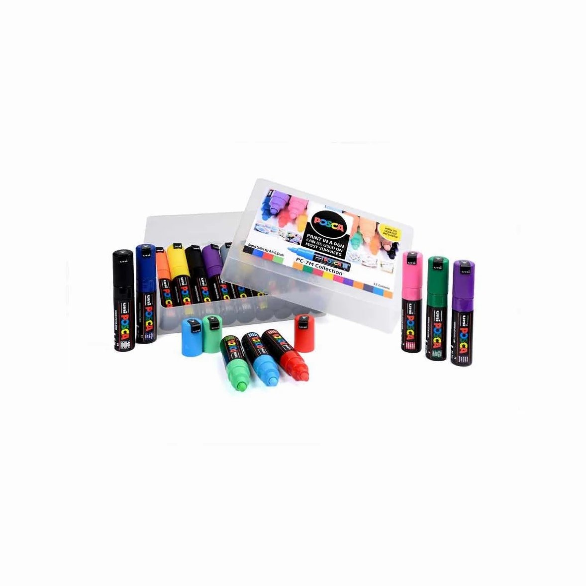 POSCA PC-7M - Pennarelli indelebili a vernice, punta larga per arte e artigianato, multi superficie su legno, metallo, carta, tela, cartone, vetro, tessuto, ceramica, pietra, porcellana, set da 15