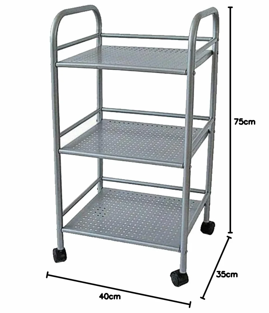 Carrello Portaoggetti in Metallo 3 Ripiani 4 Ruote Girevoli 40x35x75cm Argento