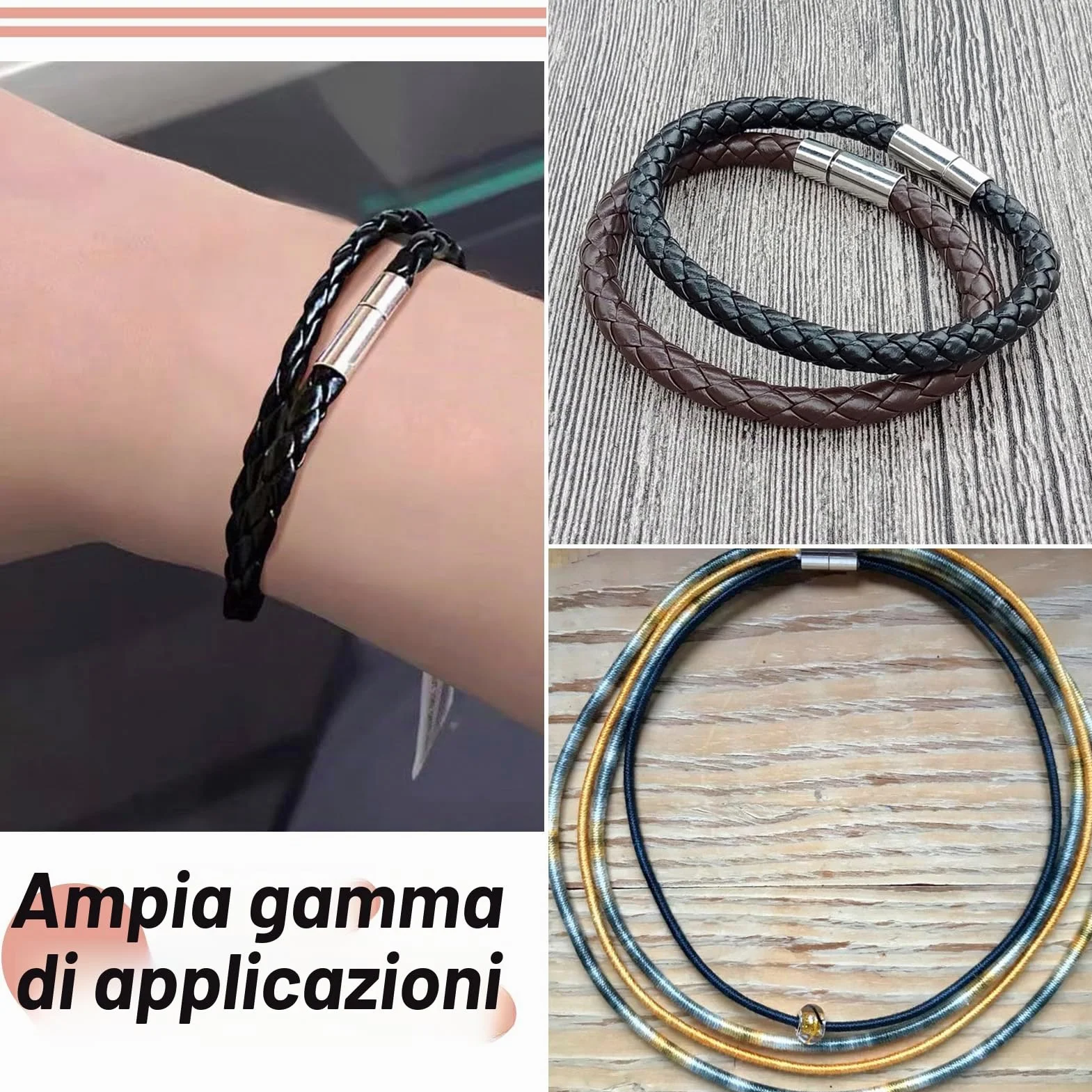 Craftdady 10 set 8 mm Chiusure magnetiche in ottone a colonna, terminali per cordino in pelle, distanziatori per tubi, terminali per perline, platino per creazione di bracciali, collane, gioielli