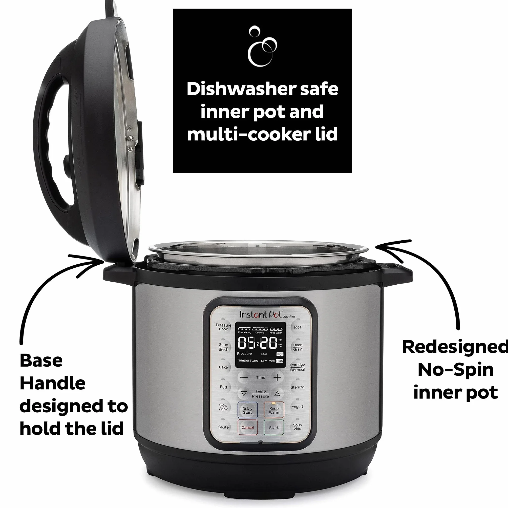 Instant Pot Pentola a pressione elettrica DUO PLUS 5.7L in Acciaio inossidabile 15 programmi intelligenti, per riso, cottura lenta e a vapore