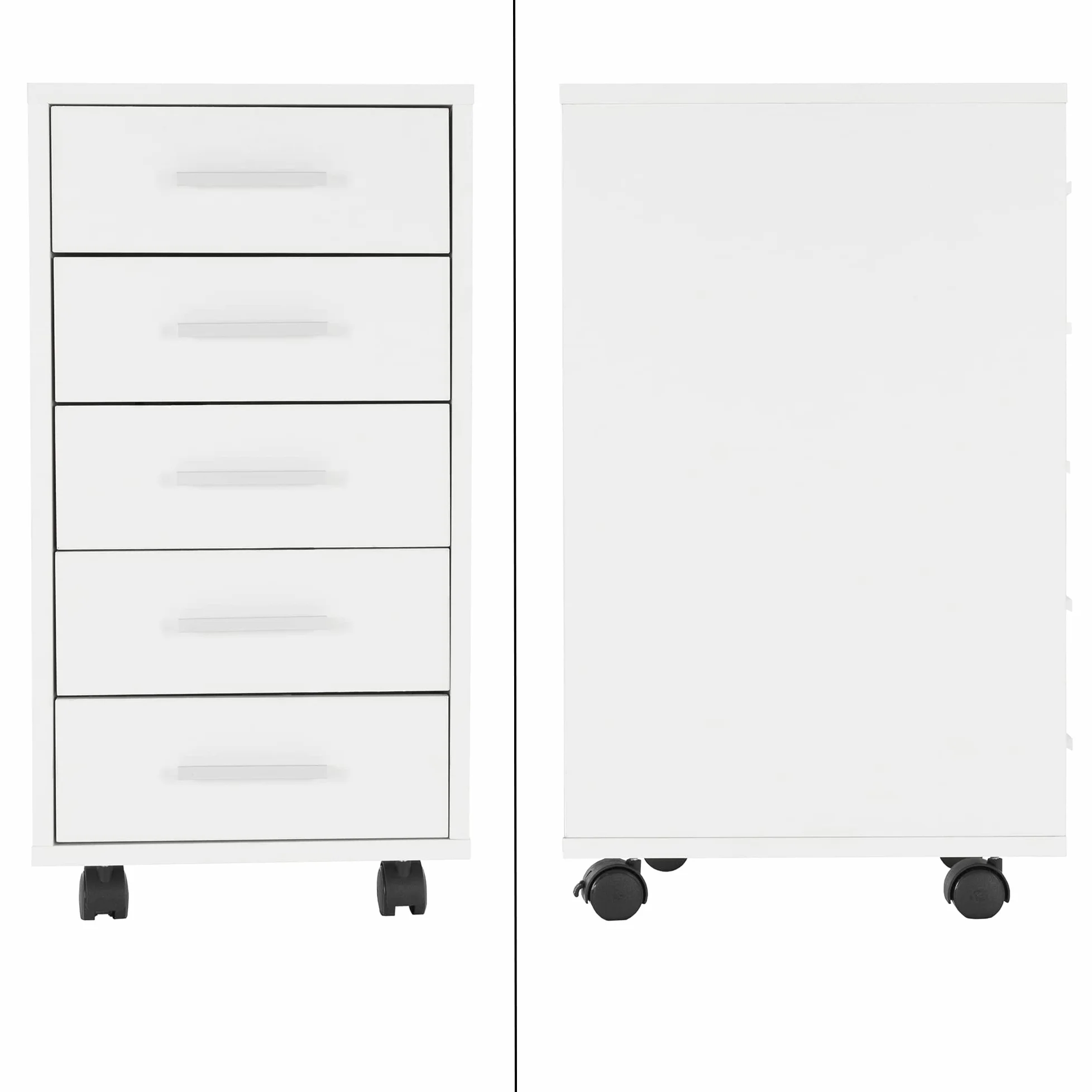 ML-Design Set 2x Cassettiera Mobile da Ufficio 33 x 38 x 63,5 cm Bianco con 5 Cassetti Rivestimento a Melamina e Maniglie in Alluminio, Mobiletto Archivio Documenti Armadio Portaoggetti con Ruote