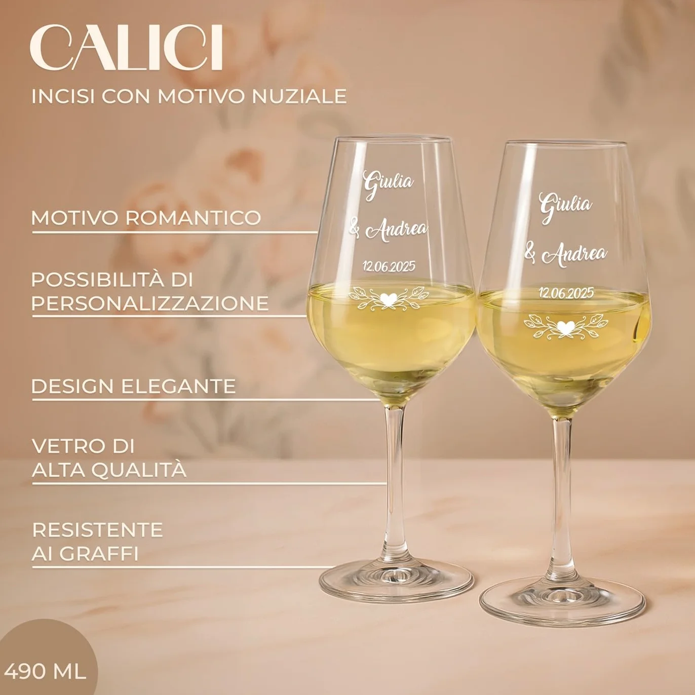 Maverton Calici Vino Personalizzati 490 ml Bicchieri Vino Rosso Bianco Regalo Sposi Coppia