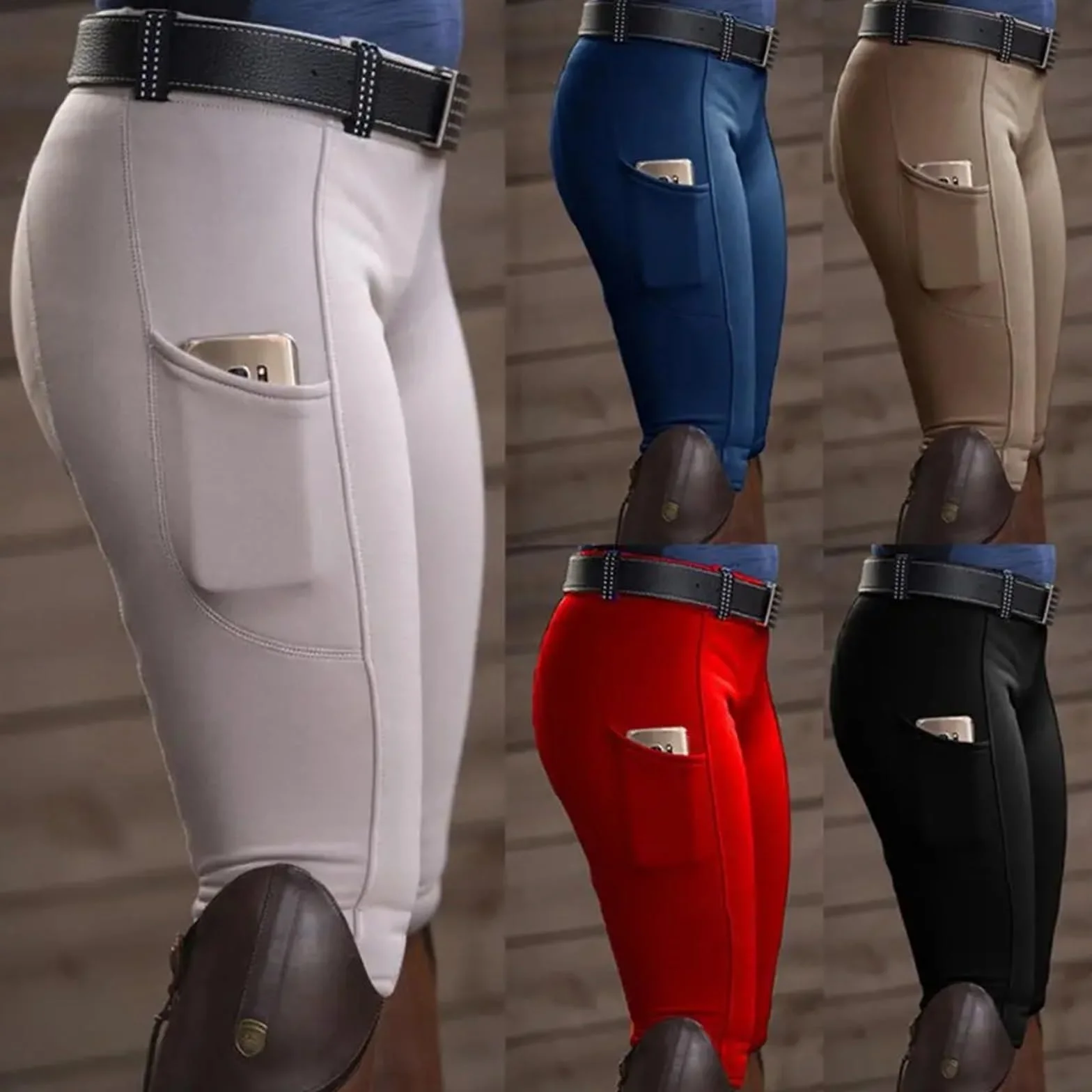 Pantaloni da Equitazione con Tasche e Sollevamento Fianchi Uomo Donna Sport