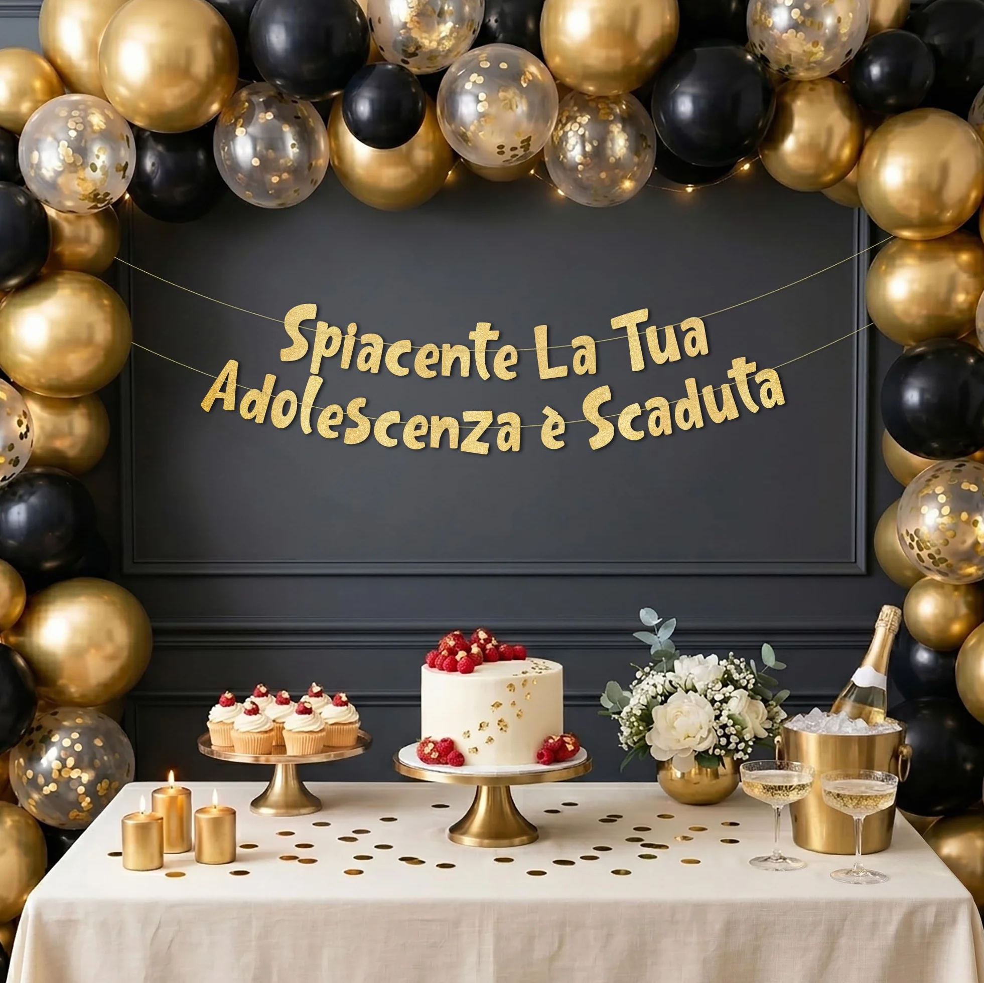 18° Compleanno Striscione "La Tua Adolescenza È Scaduta" Oro Glitterato – Decorazioni Compleanno Divertenti, Gadget & Regali per Lei e Lui