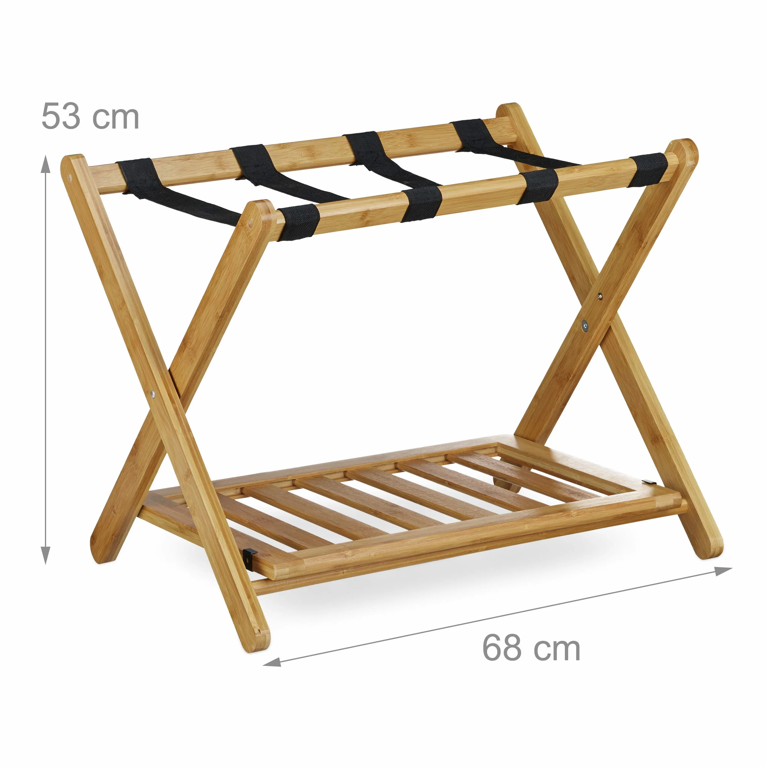 Relaxdays Portavaligie in Bambù Pieghevole 2 Ripiani 53 x 68 x 47 cm Naturale