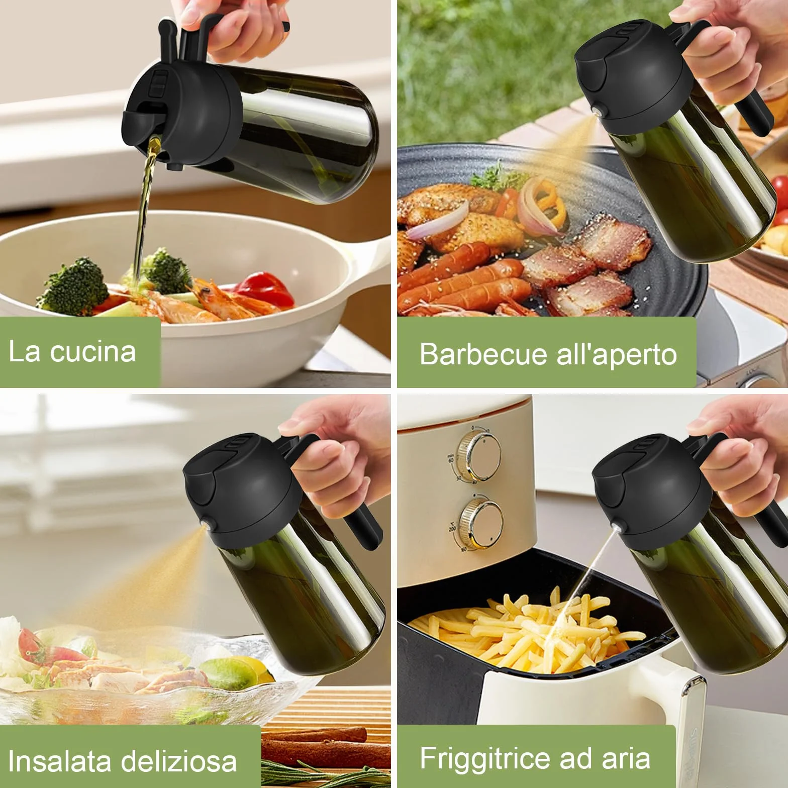 YARRAMATE Spruzzino Olio in Vetro 2 in 1 470 ml, Dosatore d'Oliva Bottiglia Spray da Cucina, Nebulizzatore per Alimenti Nero