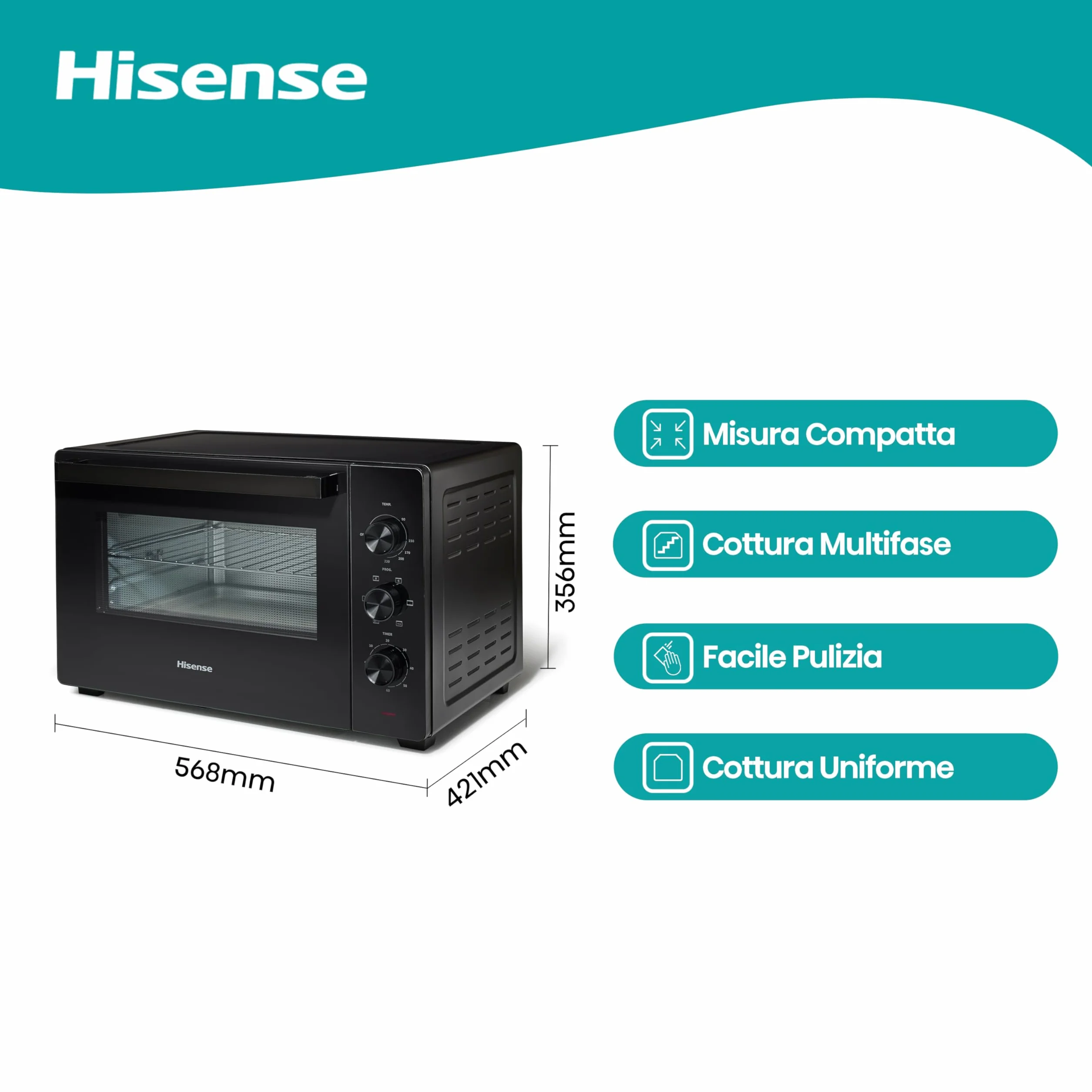 Hisense HOM45M Fornetto Elettrico 45L Ventilato Girarrosto 2000W 220-240V