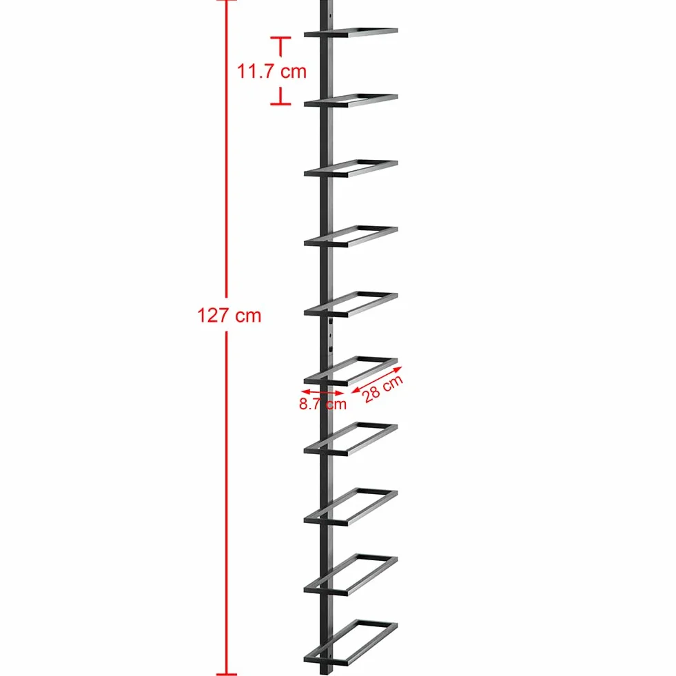 Shally Dogan Portabottiglie da Parete in Metallo 127 cm 10 Bottiglie Scaffale Vini Design Industriale