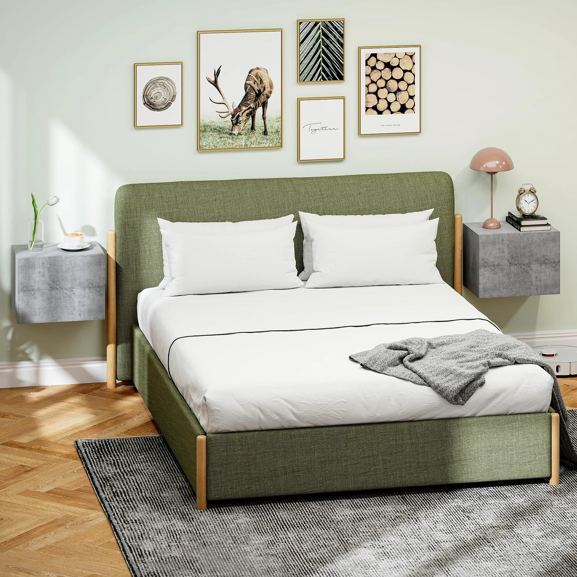 HOMCOM Set di 2 Comodini Sospesi con 2 Cassetti 40x29x30 cm Grigio Cemento | Comodini Camera da Letto, Tavolini Salvaspazio da Salotto