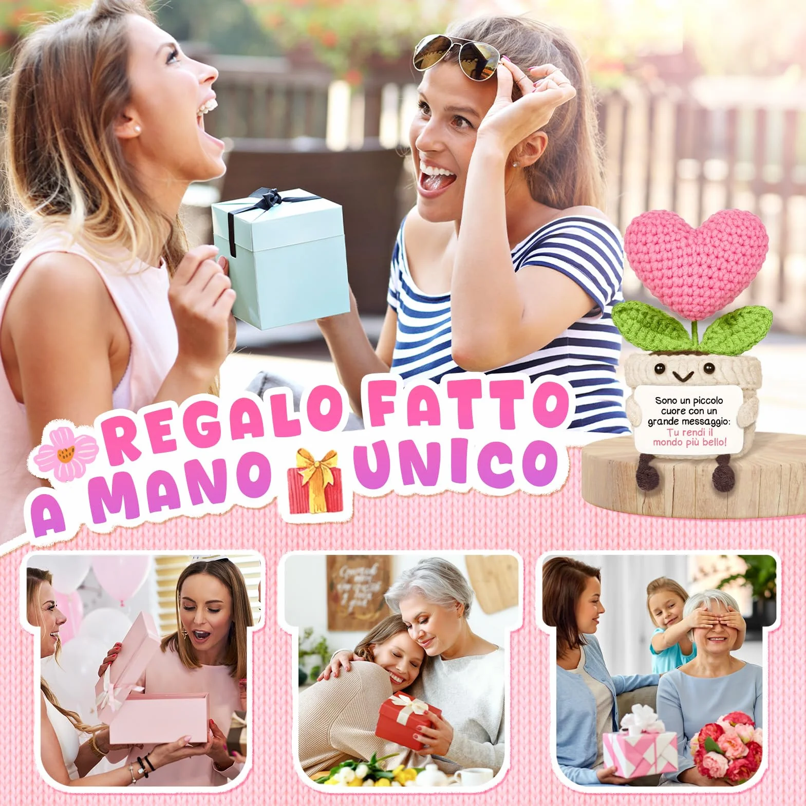 Regalo Donna, Regalo Amica Compleanno - Cuore all’Uncinetto di Supporto Emotivo, Regali Donna Compleanno, per Natale, Regali per Collega, Migliore Amica, Fidanzata, Sorella, Mamma