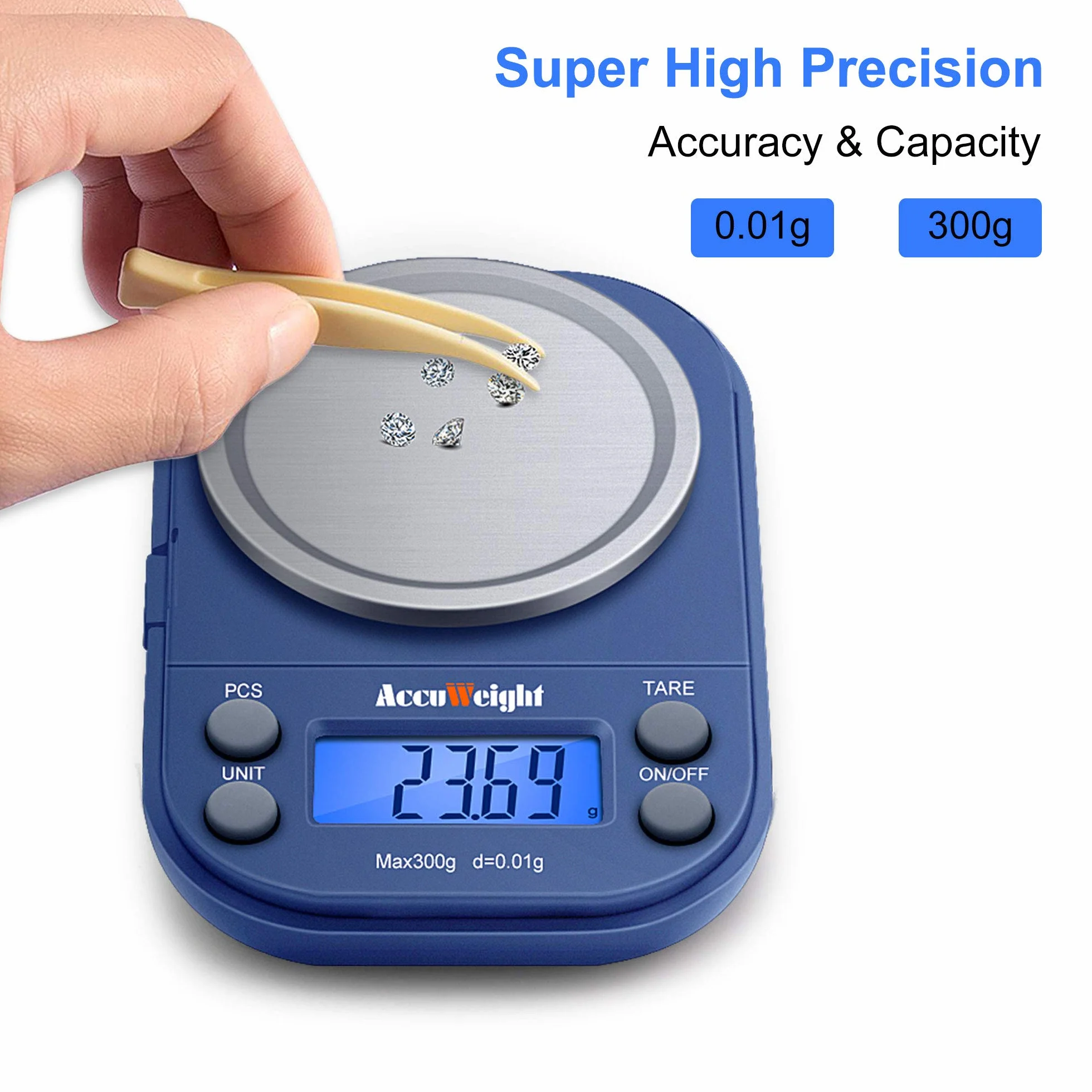 ACCUWEIGHT 255 Mini Bilancia di Precisione Digitale per Cucina Gioielli Oro Bilancia Tascabile Elettronica 300g/0,01g con Tara Alimenti Pesa Bilance
