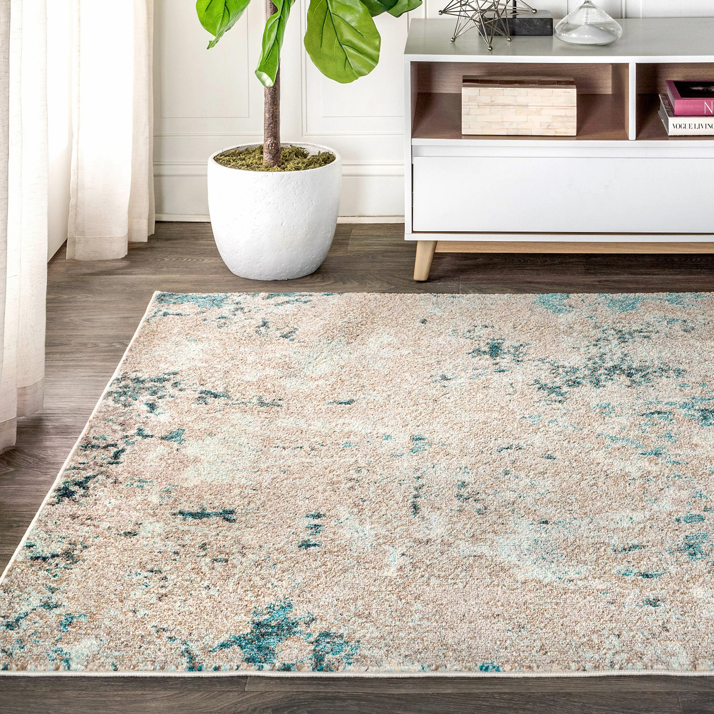 Jonathan Y CTP103A-8 Pop Contemporaneo Moderno Astratto Astratto Tappeto per Interni sbiaditi Vintage, Transizione, Pulizia di Bohémien, Soggiorno, Non spargimento, Blu/Grigio, 240 cm X 300 cm
