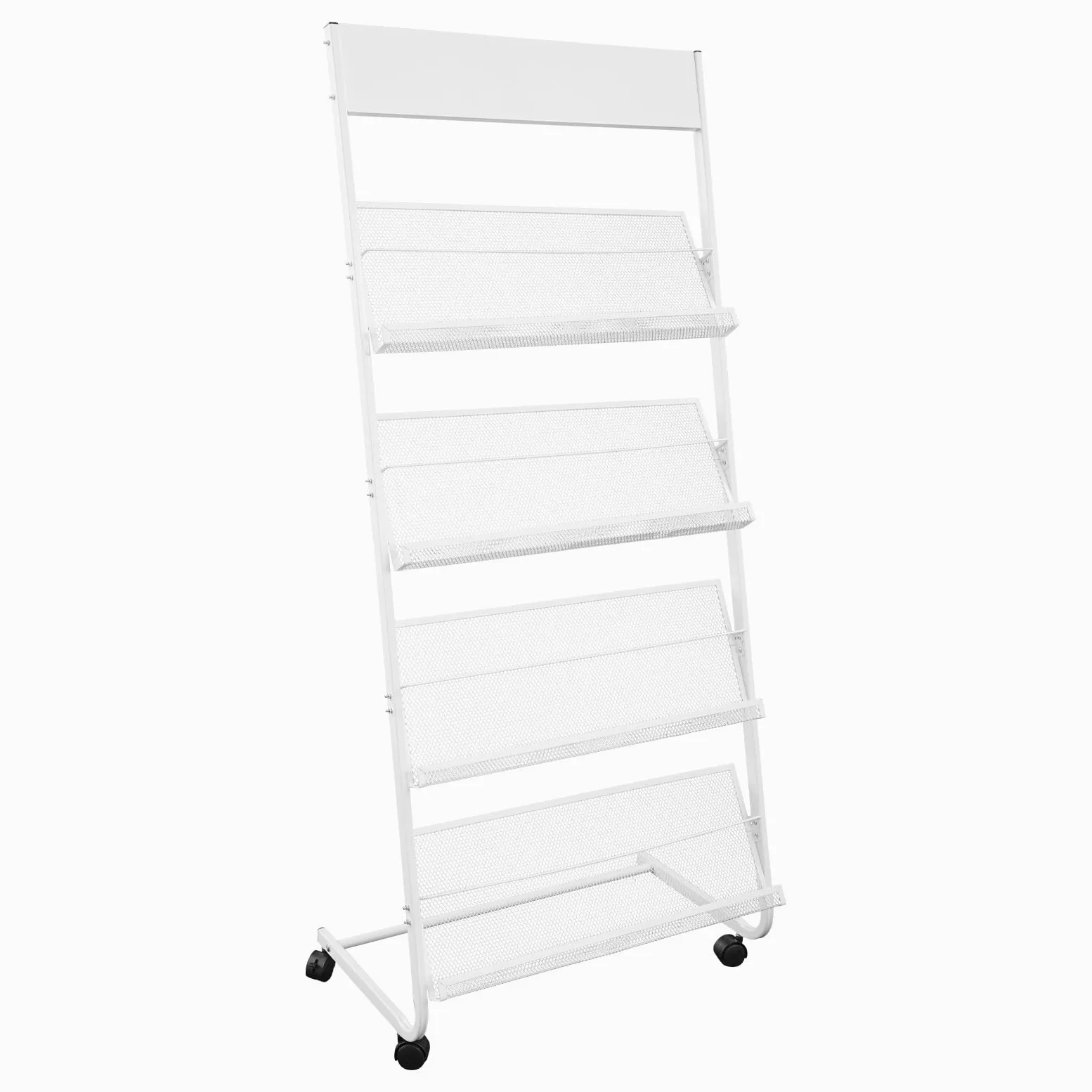 Portariviste a 4 piani, bianco con ruote, per atelier, biblioteche, uffici, 63 x 36 x 148 cm
