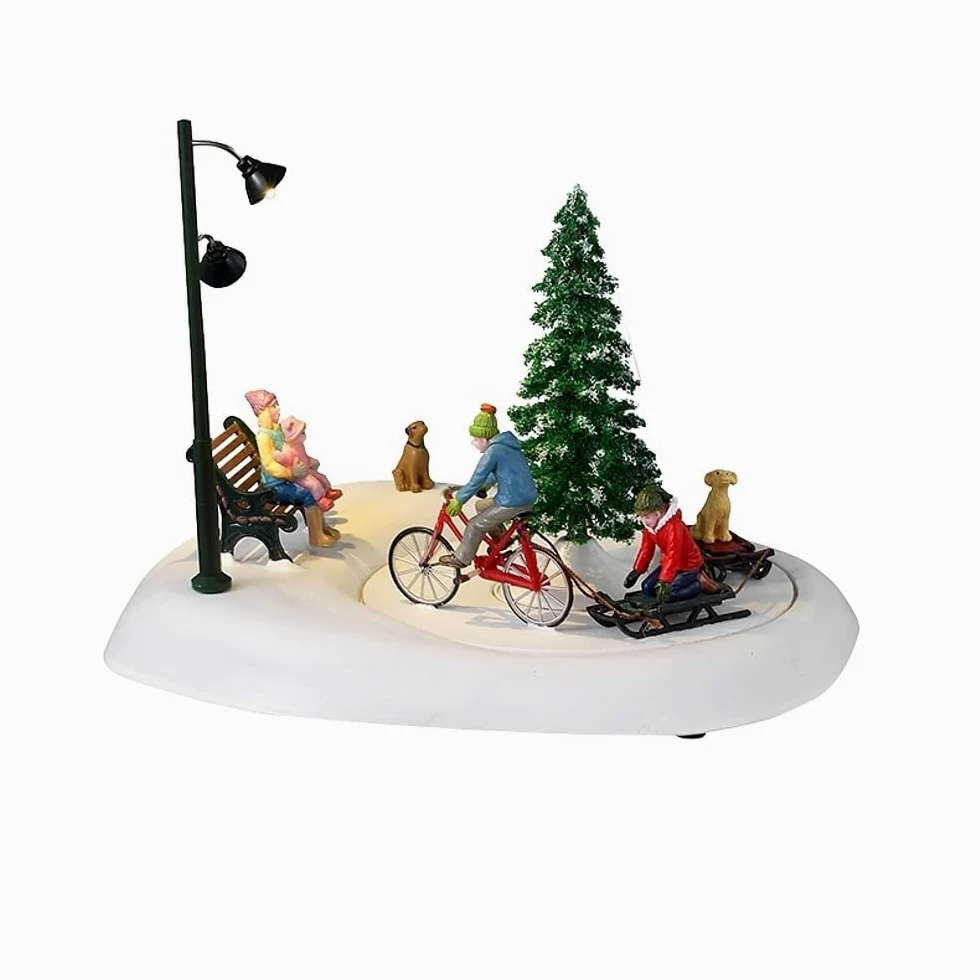 Lemax- Vail Village Accessory: Snowbiking with Dad, Multicolore, 34087