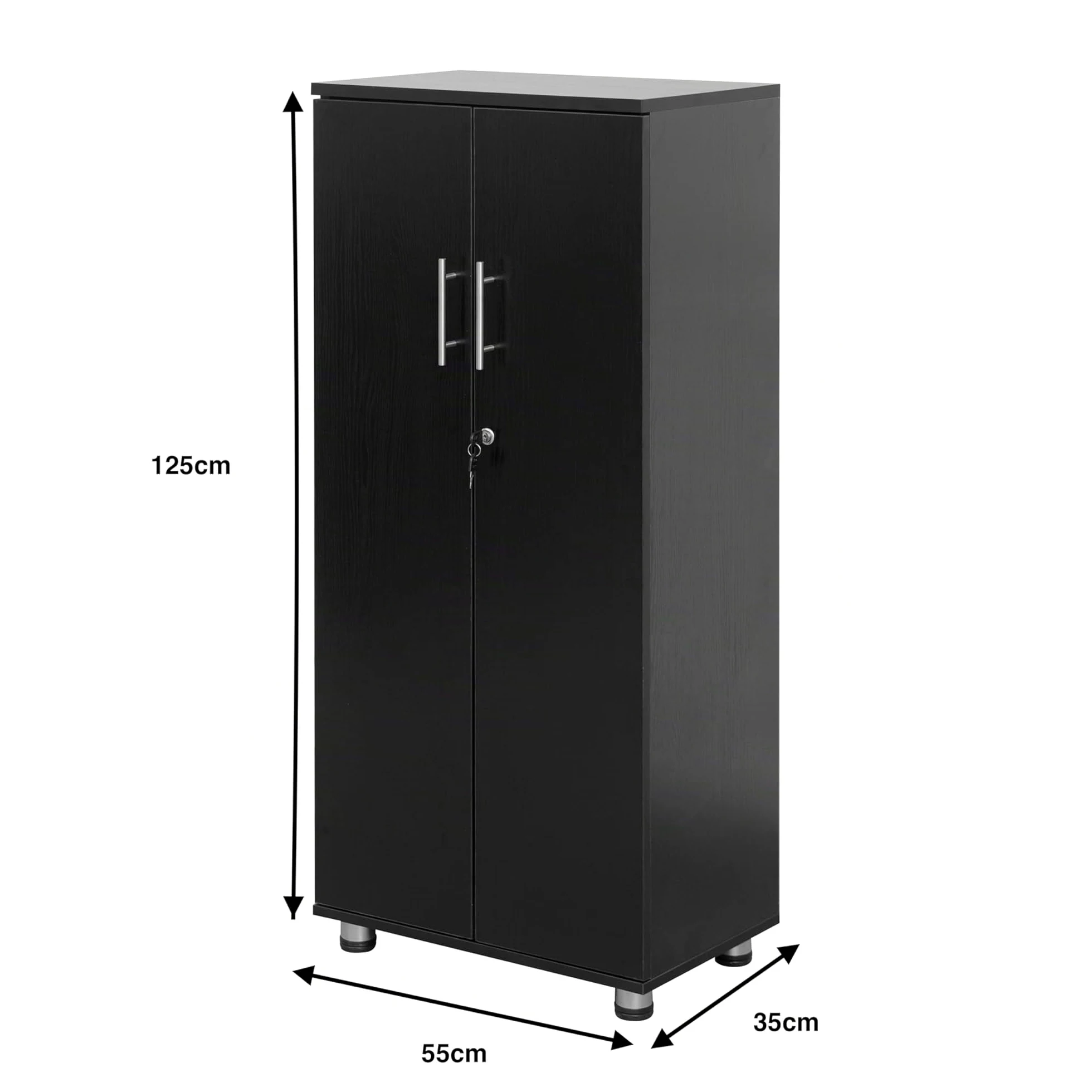 MMT Furniture Designs Armadietto da ufficio in legno nero, armadio con chiusura a 2 ante e 2 ripiani interni