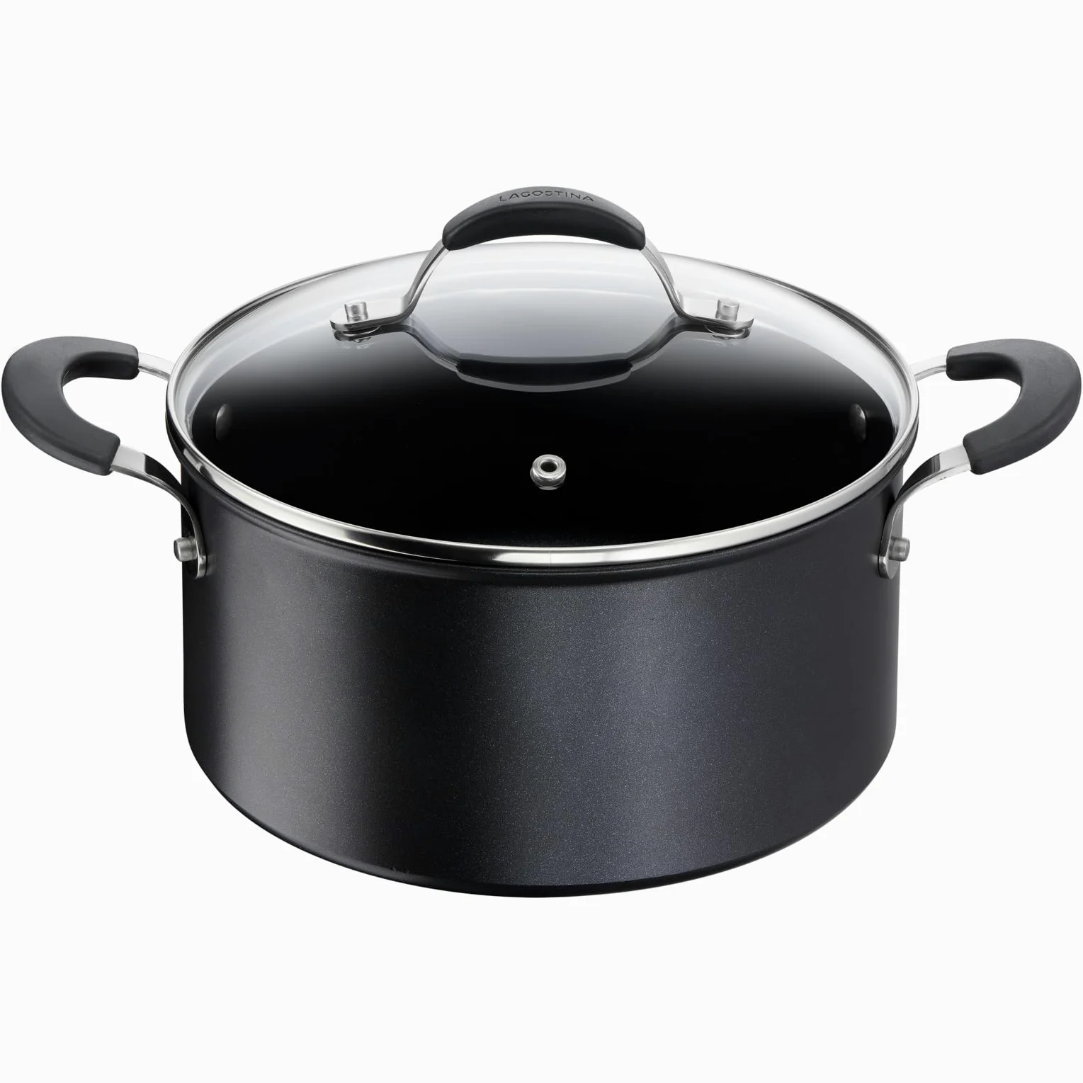Lagostina Tempra, Casseruola Fonda 24 cm con Coperchio, Rivestimento in Titanium Antiaderente Antigraffio e Fondo in Acciaio Inox, Manici Rivettati, per Tutte le Fonti di Calore Inclusa Induzione