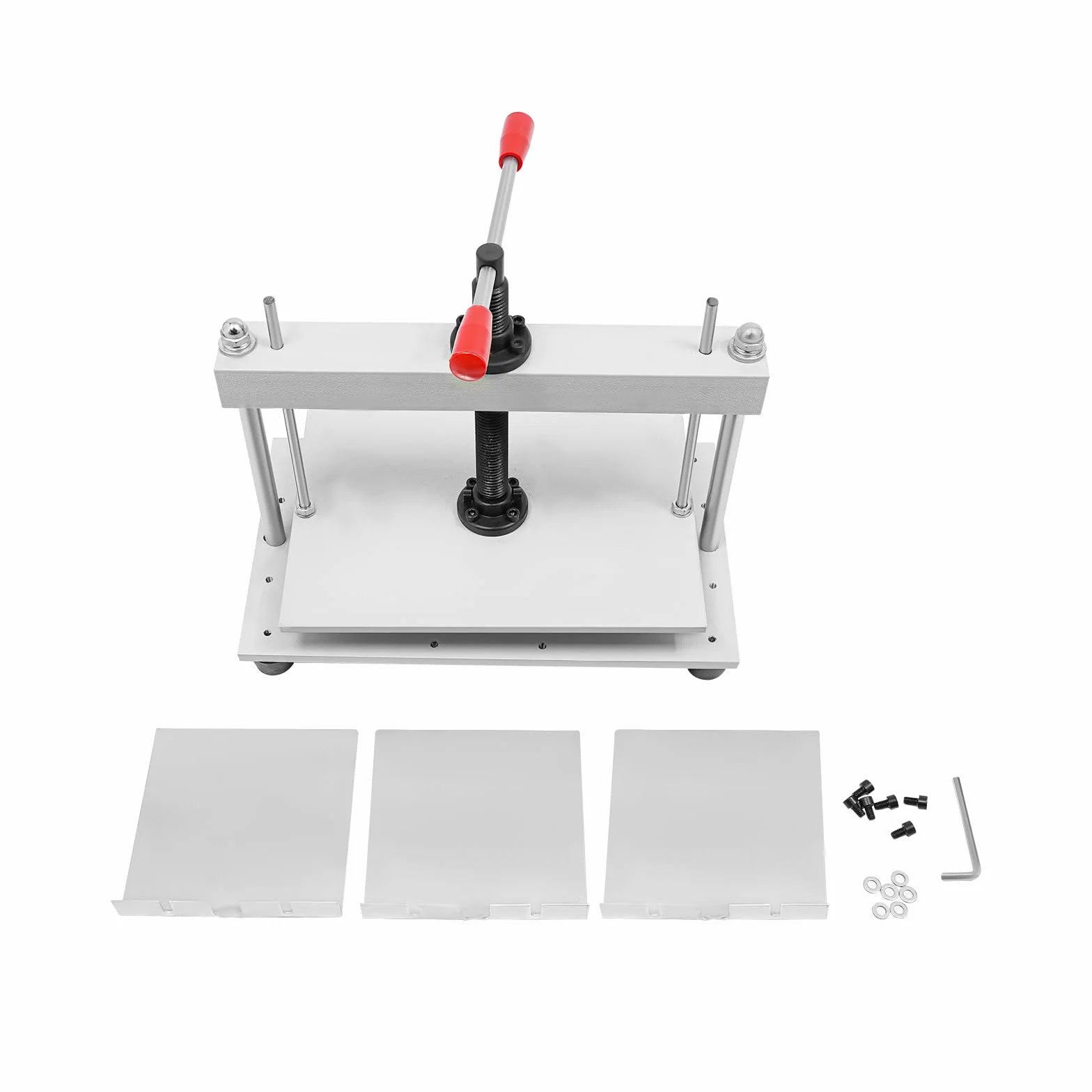 Pressa per rilegatura manuale, formato A4, 1,5T, per bricchette, 3 deflettori rimovibili, pressa piatta per documenti, fatture, libri, documenti di esame, bianco