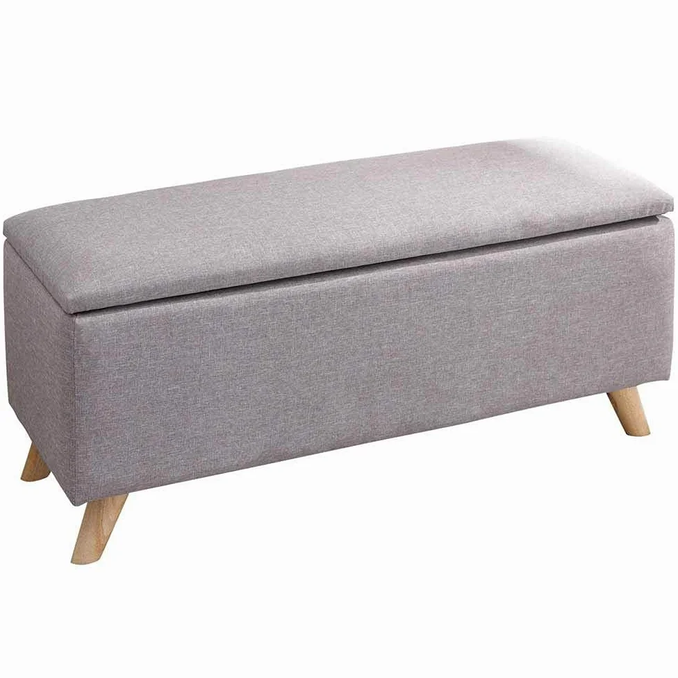 BAKAJI Cassapanca Pouf Contenitore Poggiapiedi Camera da Letto Panca Sgabello Struttura in Legno Rivestimento in Tessuto Hopsack Seduta Apribile Imbottita 106 X 32 X 42 cm (Grigio Chiaro)