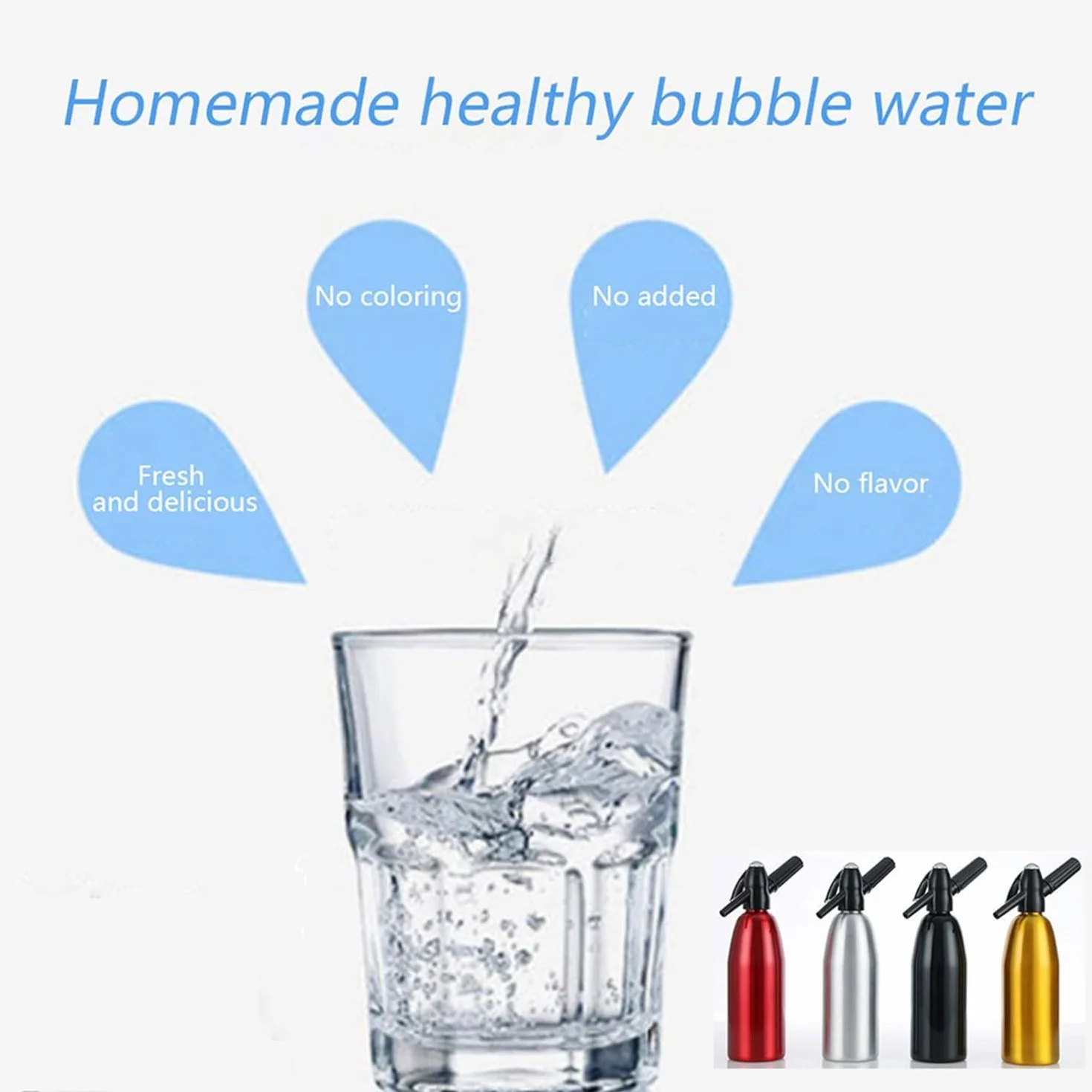 Sifone per Soda da 1 l, in Alluminio, Manuale per bibite Fatte in casa, Mojito, Gin Fizz Cocktail e Spritzer di Vino, Argento