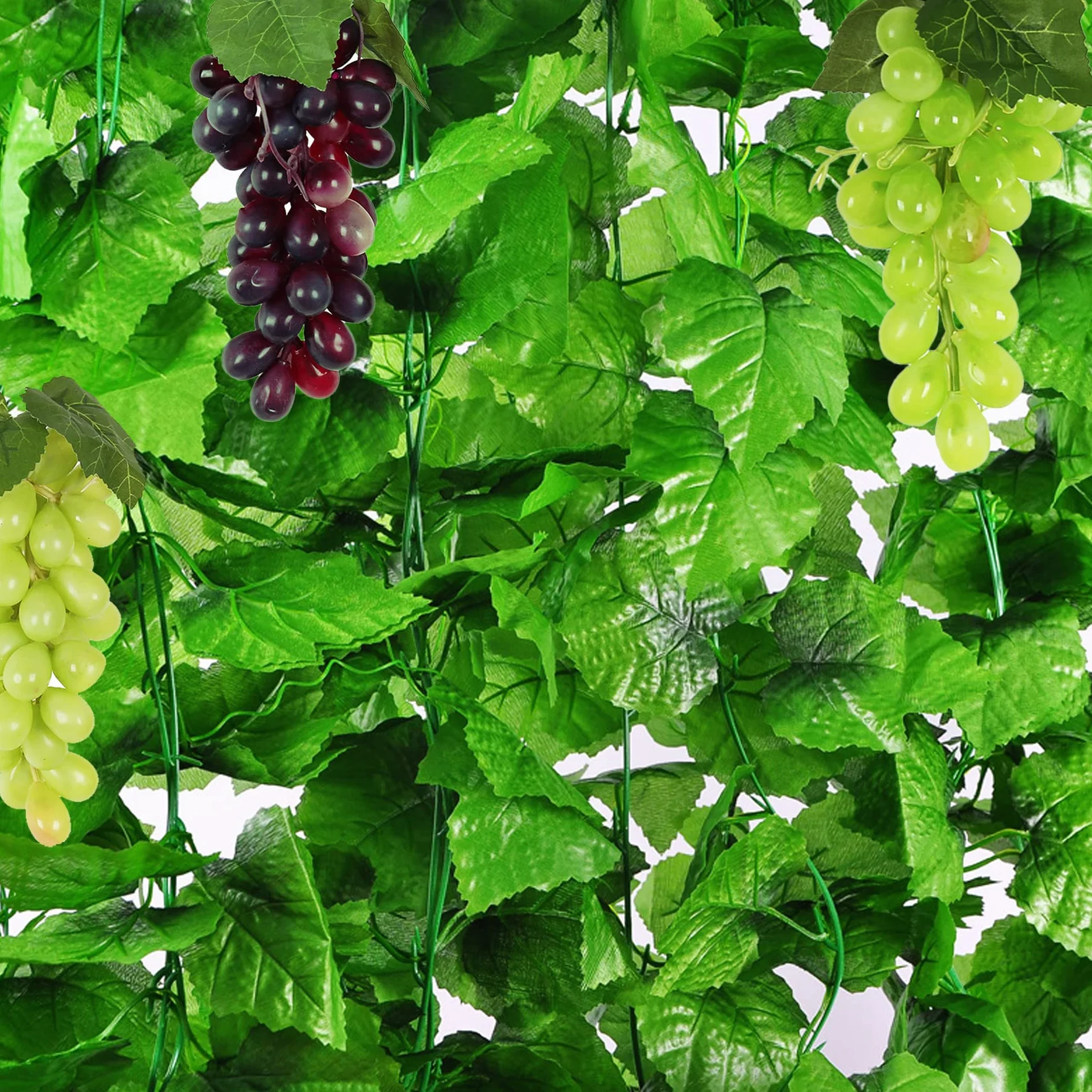 Woohome Uva Artificiale 8 Grappoli Plastica Decorazione Frutta con Foglie Uve Decorative Frutta Artificiale
