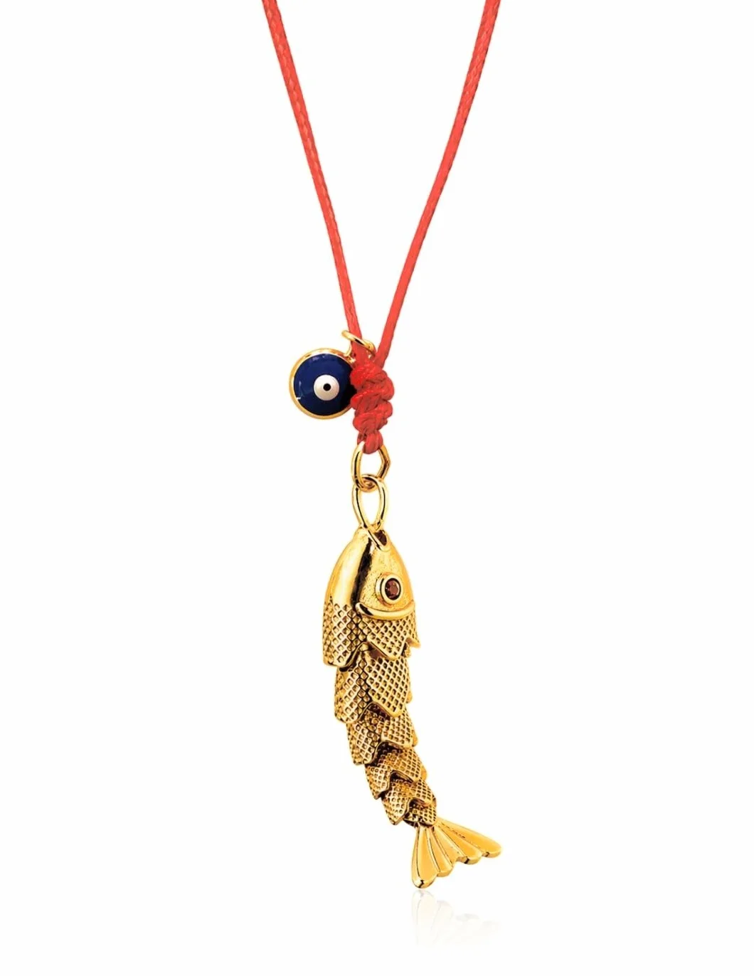 Collana estiva da donna nastro rosso con ciondolo pesce e occhio portafortuna fatta a mano Germania