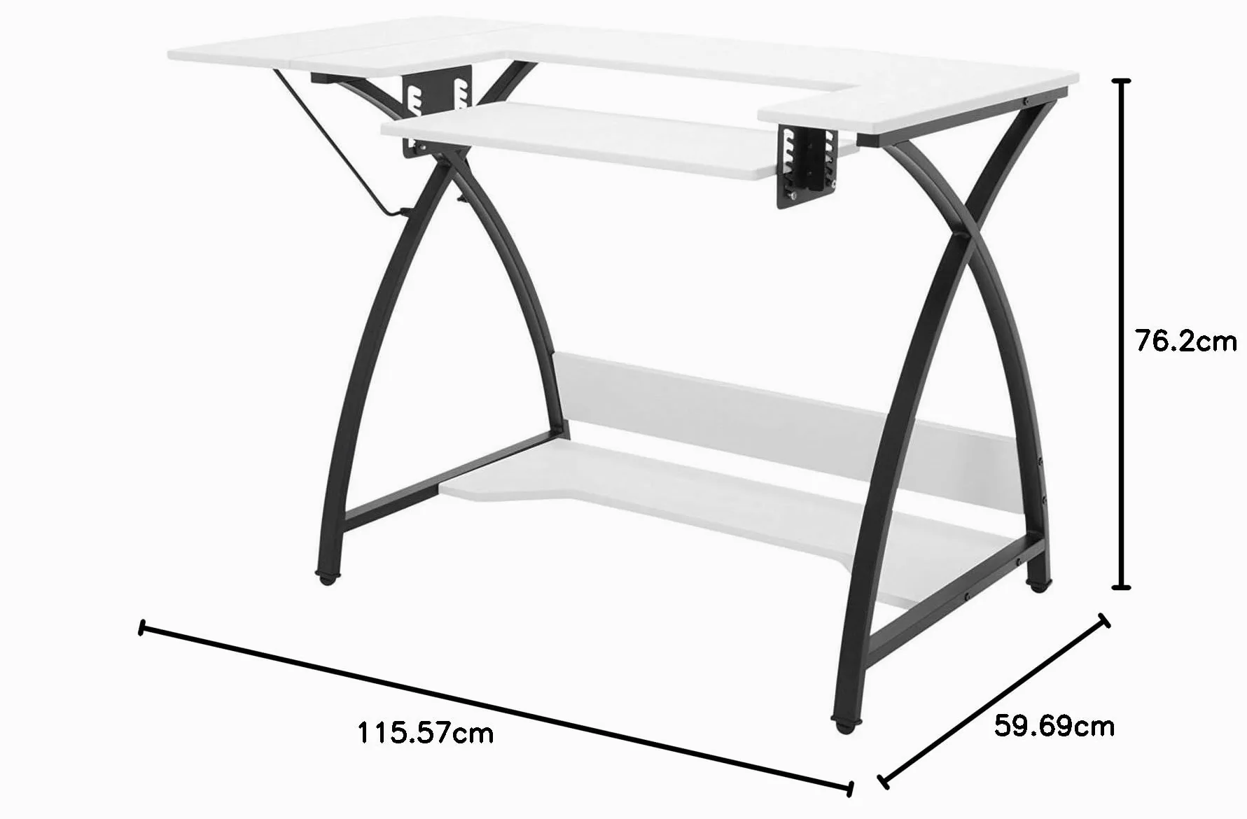 Sew Ready Tavolo da cucito, acciaio legato, nero/bianco, 115,6 cm L x 23,5 cm P x 30" H