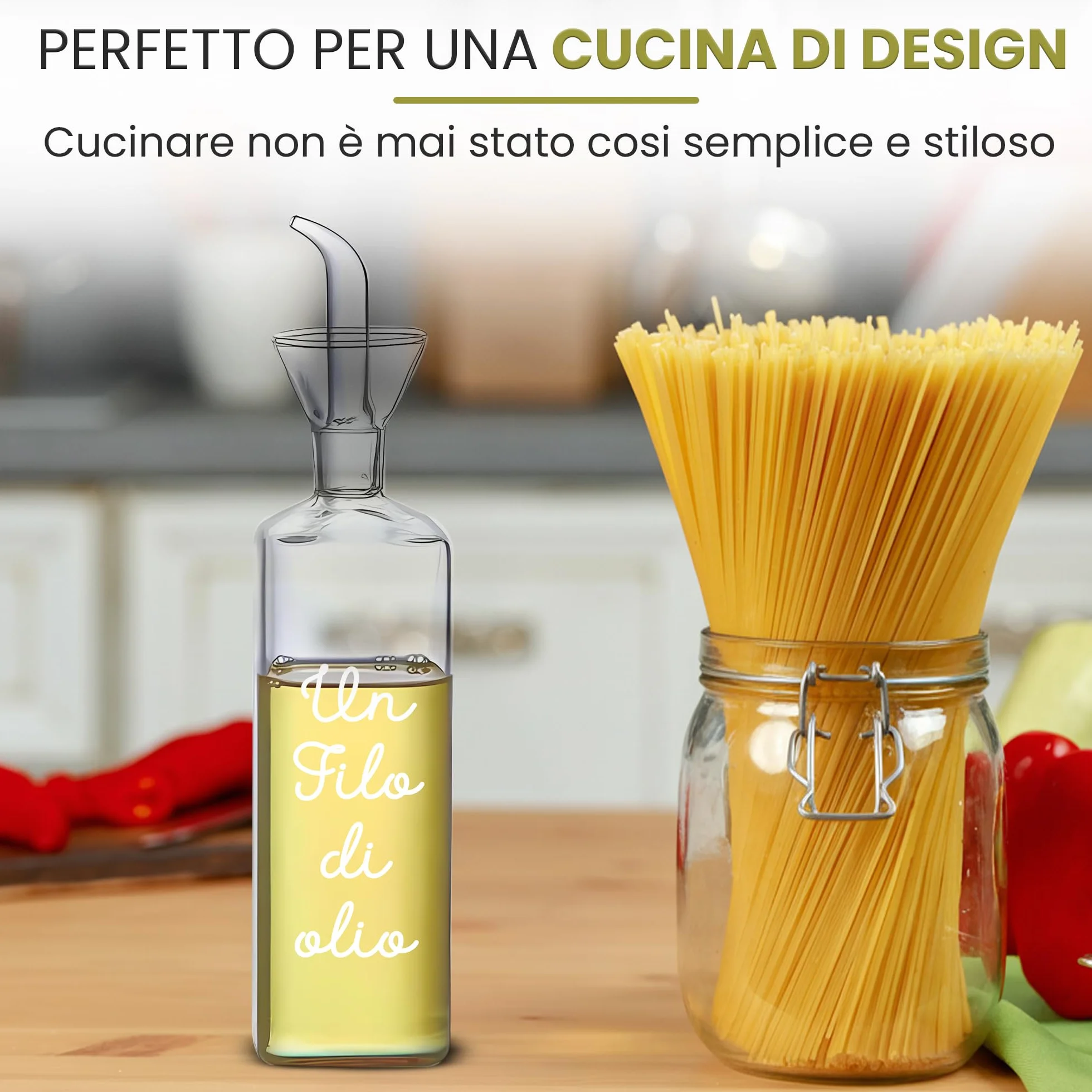 WELCOMAT Oliera Salvagoccia Da Tavola Un Filo D'Olio In Vetro 500ml 0,5 litri Con Dosatore