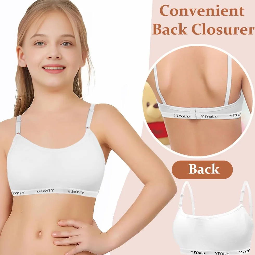 Bysion Confezione da 3 Reggiseno da Allenamento Senza Cuciture per Ragazze Cotone Sportivo Intimo con Pastiglie e Spallacci Regolabili 10-14 Anni