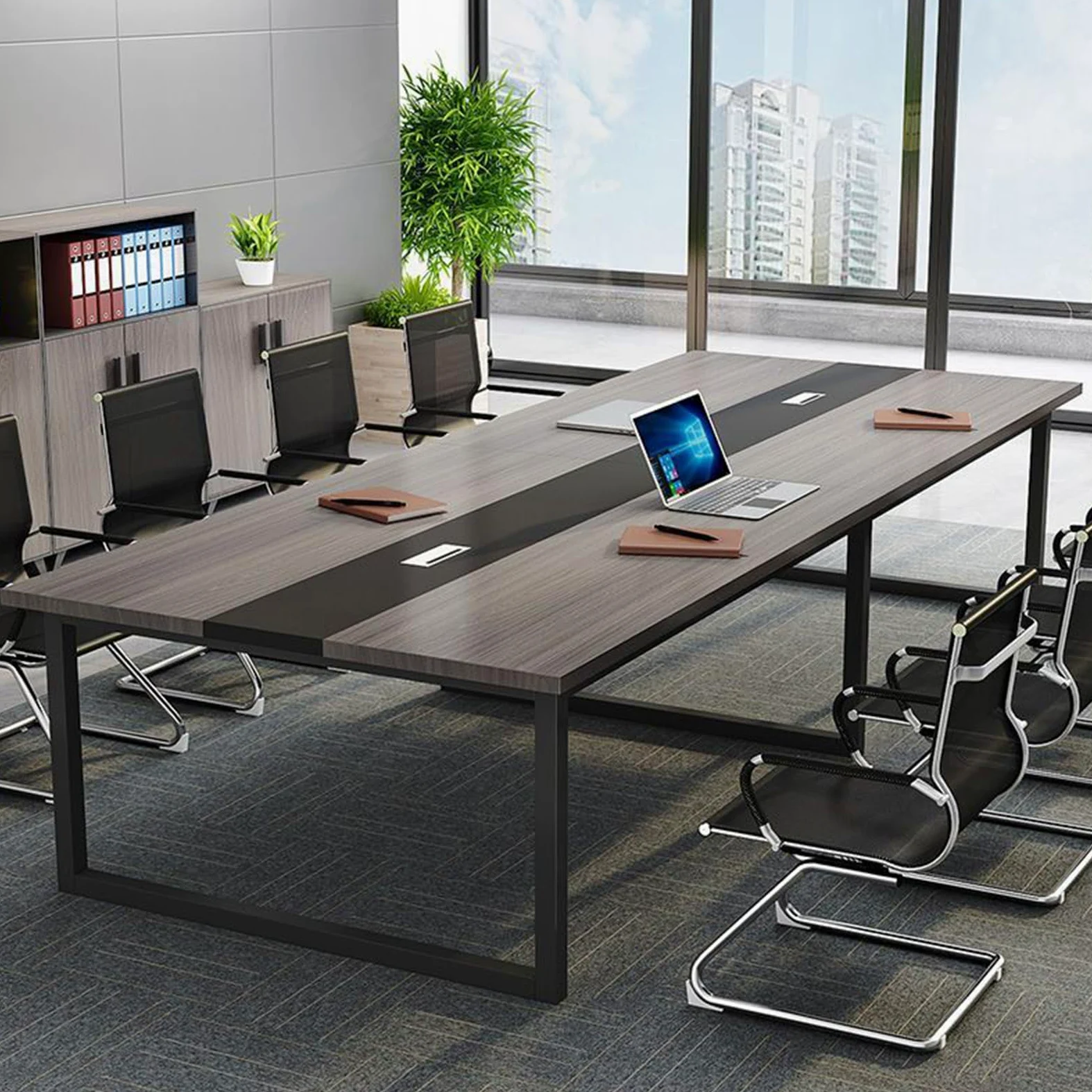 Tavolo da Conferenza, Tavolo da Riunione Moderno per Seminari per Sala Conferenze d'ufficio, Scrivania Direzionale con Robusta Struttura in Metallo. 240x130x74cm style4