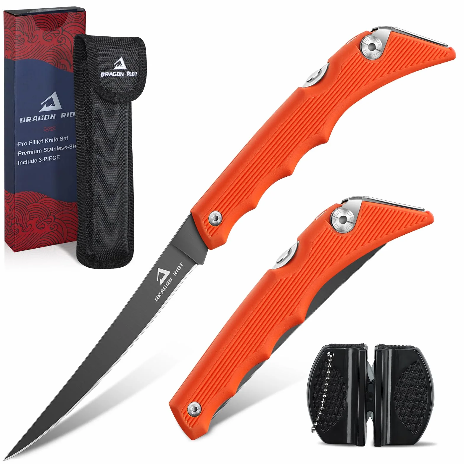 DRAGON RIOT Coltello Per Sfilettare Il Pesce Professionale, Coltello Da Pesca Pieghevole, Coltello Da Pesce In Acciaio Inox Con Manico Antiscivolo, Coltello Da Esterno Per Pesce E Carne
