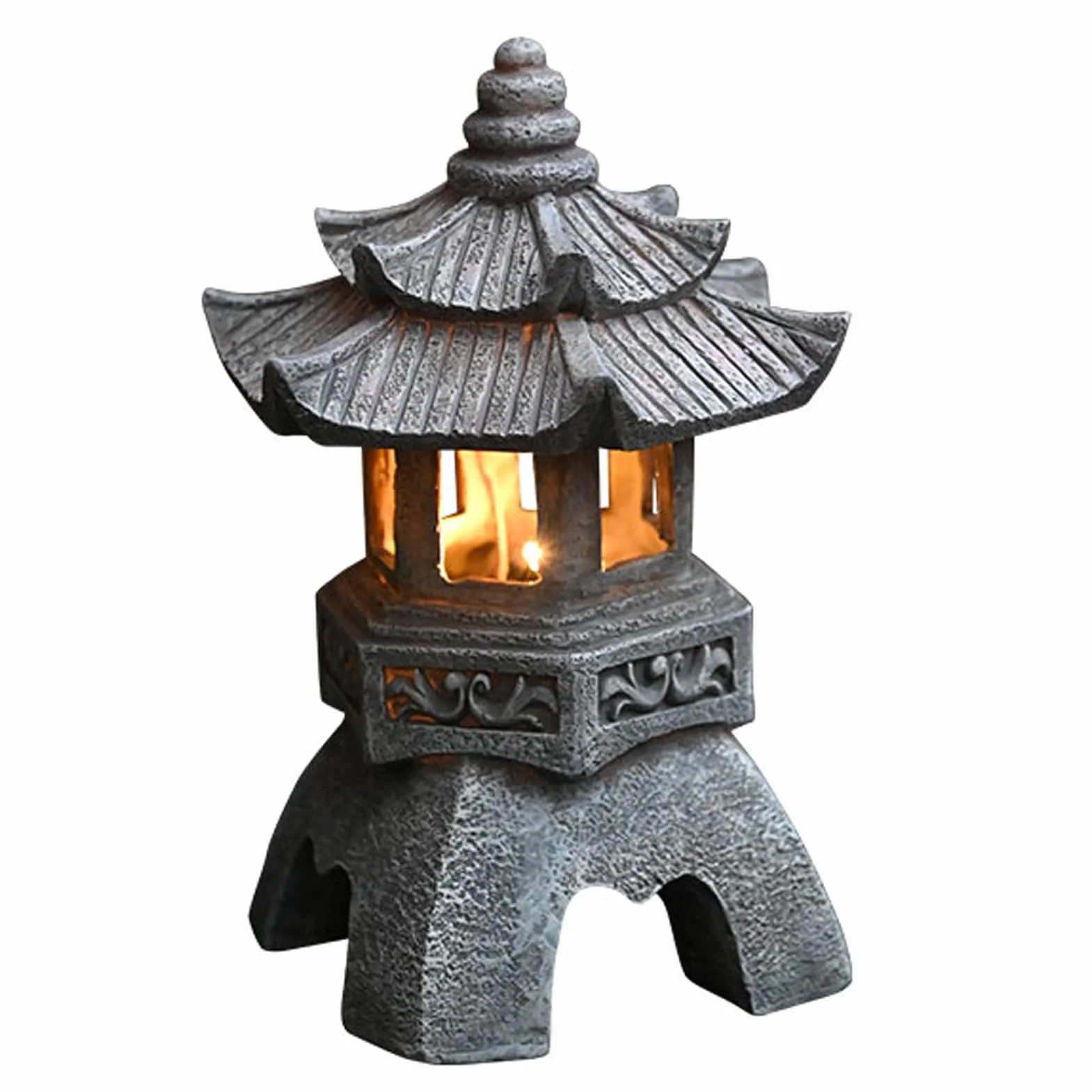 Lanterna solare giapponese Zen da giardino a pagoda 26 cm grigio
