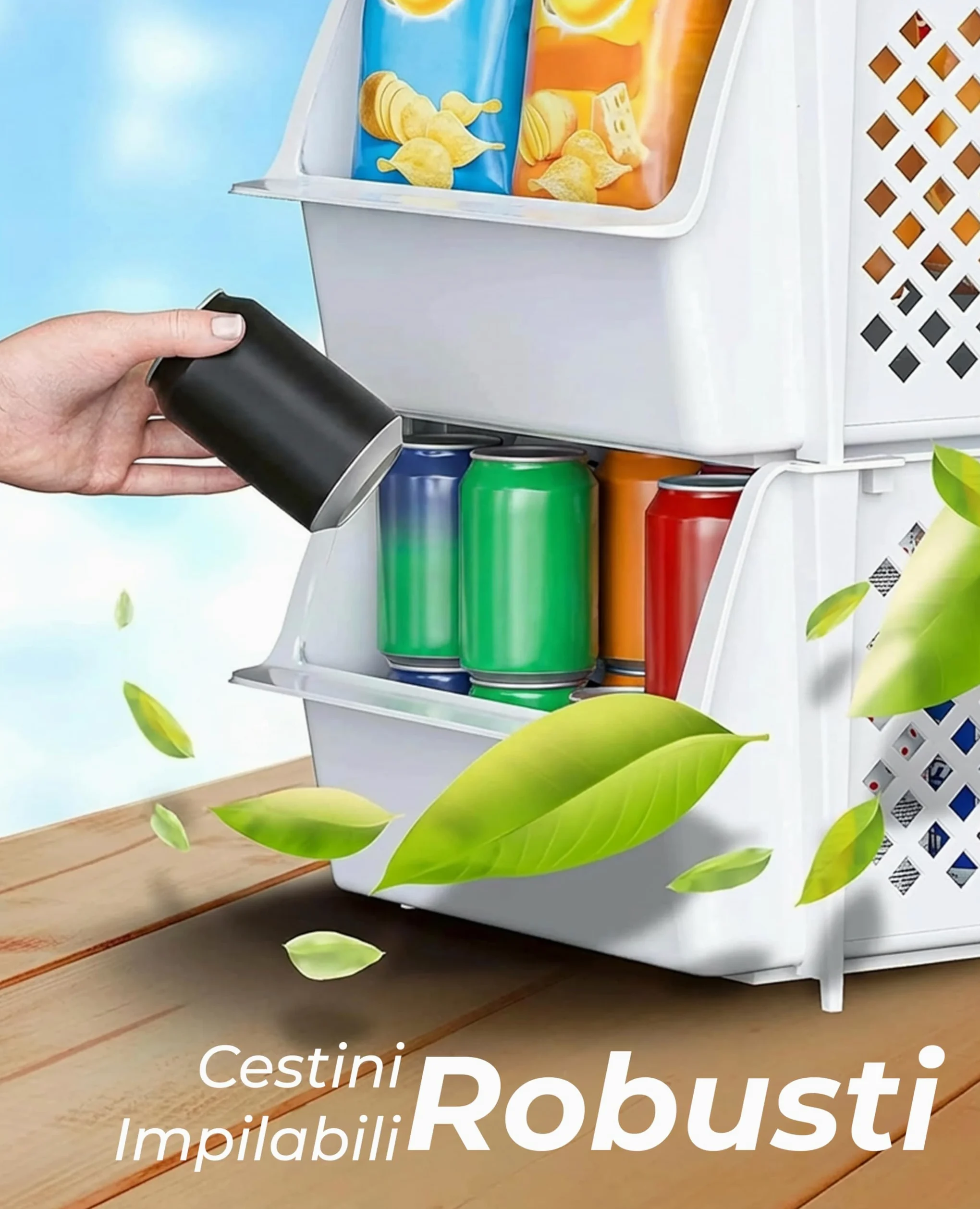 Skywin Contenitori Impilabili Set Da 4, Apertura Frontale | Organizer Dispensa Con Apertura Frontale, Ceste In Plastica Impilabili, Set Da 4, Per Cucina E Garage