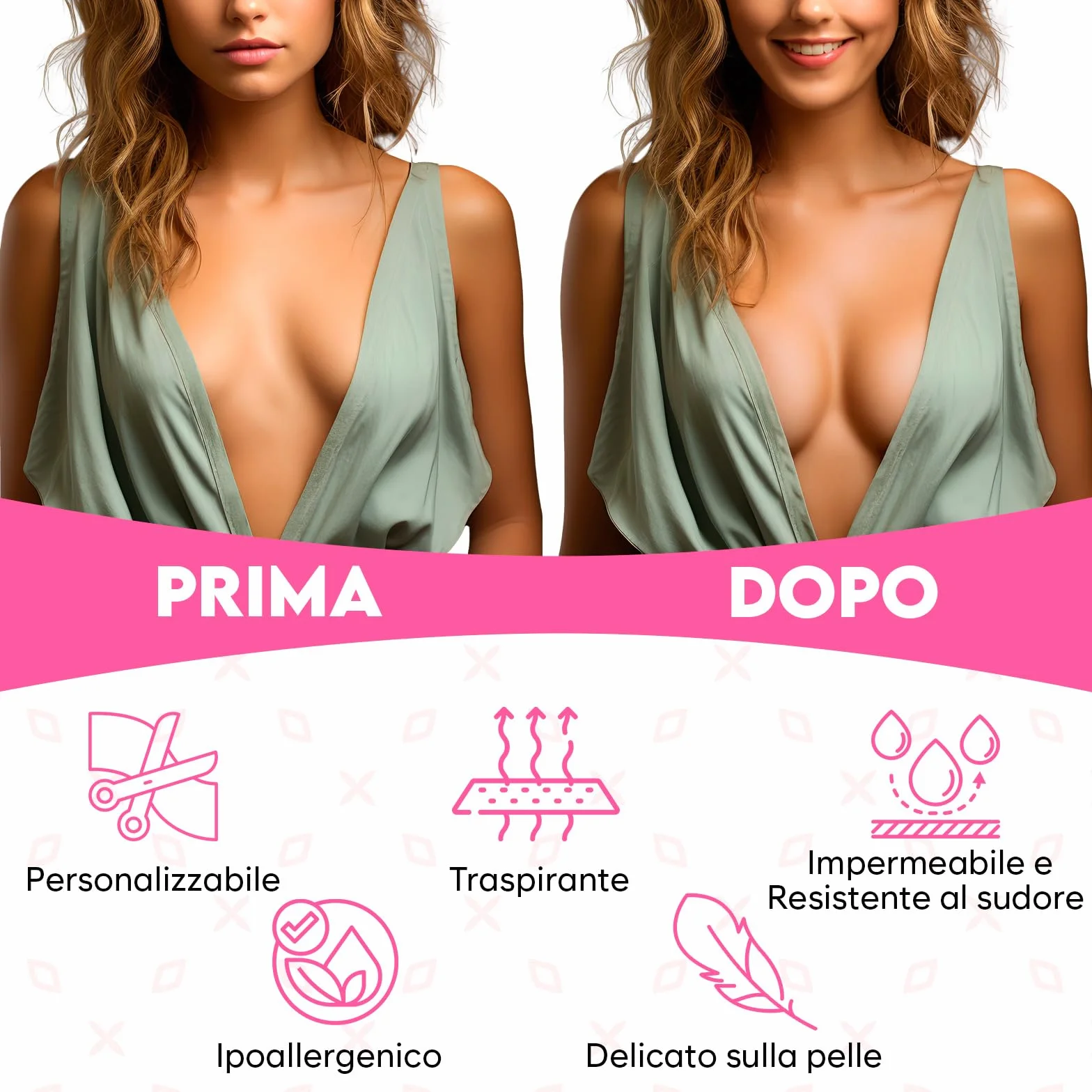 BLOOMORA Boob Tape Essential - Body Tape 5 cm con Copricapezzoli in Silicone - Nastro Push Up per Seno Grande - Nastro Adesivo Seno Extra Largo - Reggiseno Adesivo Invisibile Beige