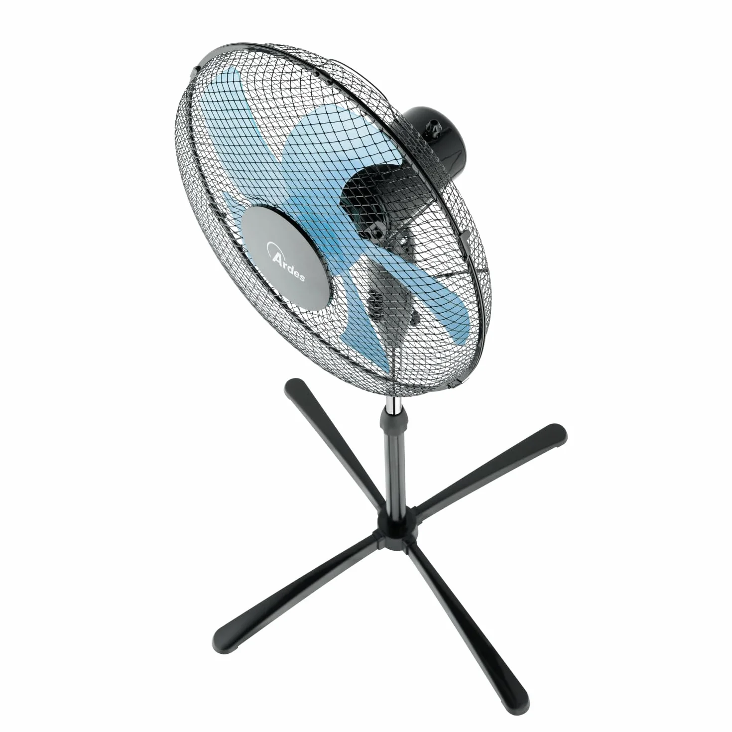 Ardes STEELO 40PN Ventilatore a Piantana 50W 40 cm con Oscillazione Automatica, Altezza e Inclinazione Regolabile, 3 Velocità, Design Total Black e 5 Pale