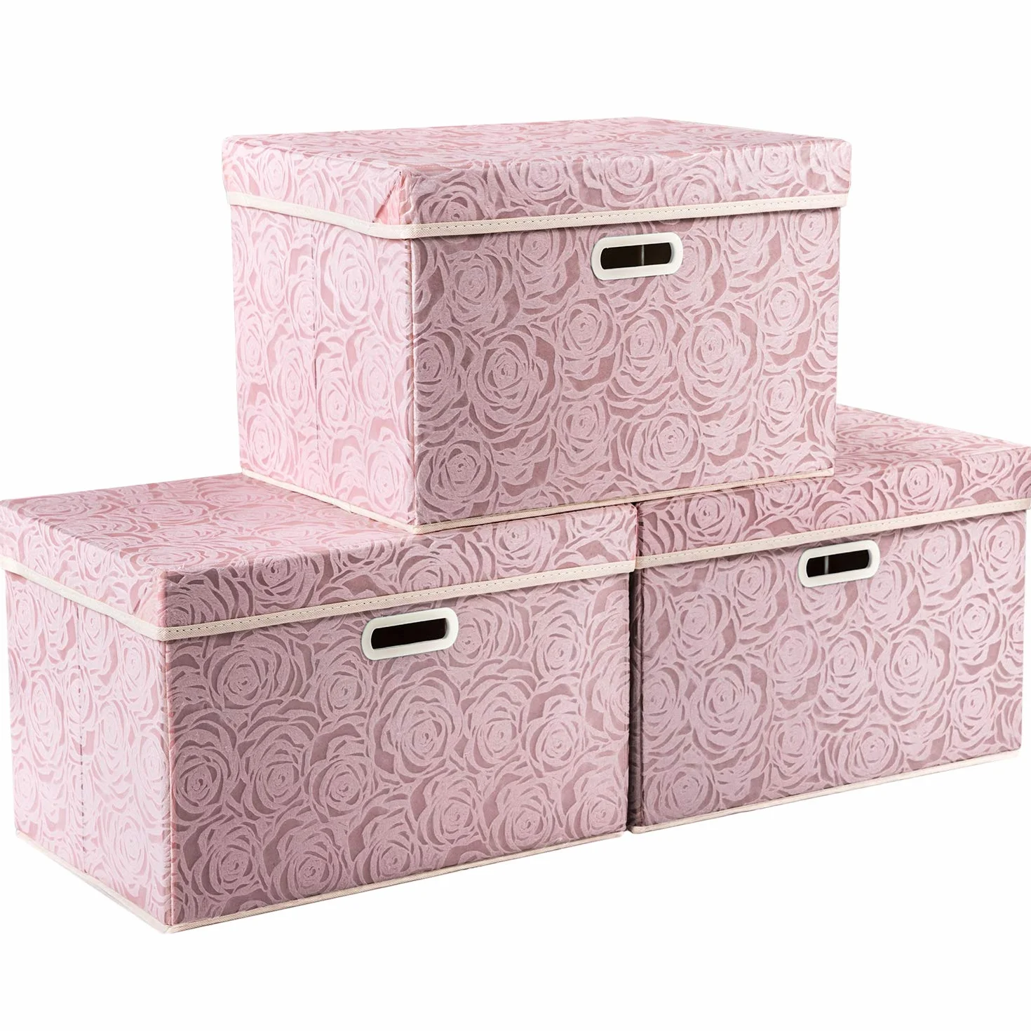 Prandom Scatole portaoggetti pieghevoli con coperchio in tessuto, 43x30x30cm, confezione da 3