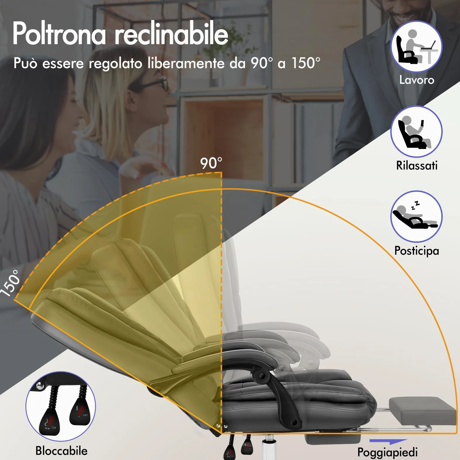 ALFORDSON Sedia Ufficio Ergonomica con Massaggio, Sedia Scrivania con Supporto Lombare e Poggiapiedi, Poltrona Girevole con Rotelle per Ufficio e Studio Sala Riunioni, Similpelle(Grigia)
