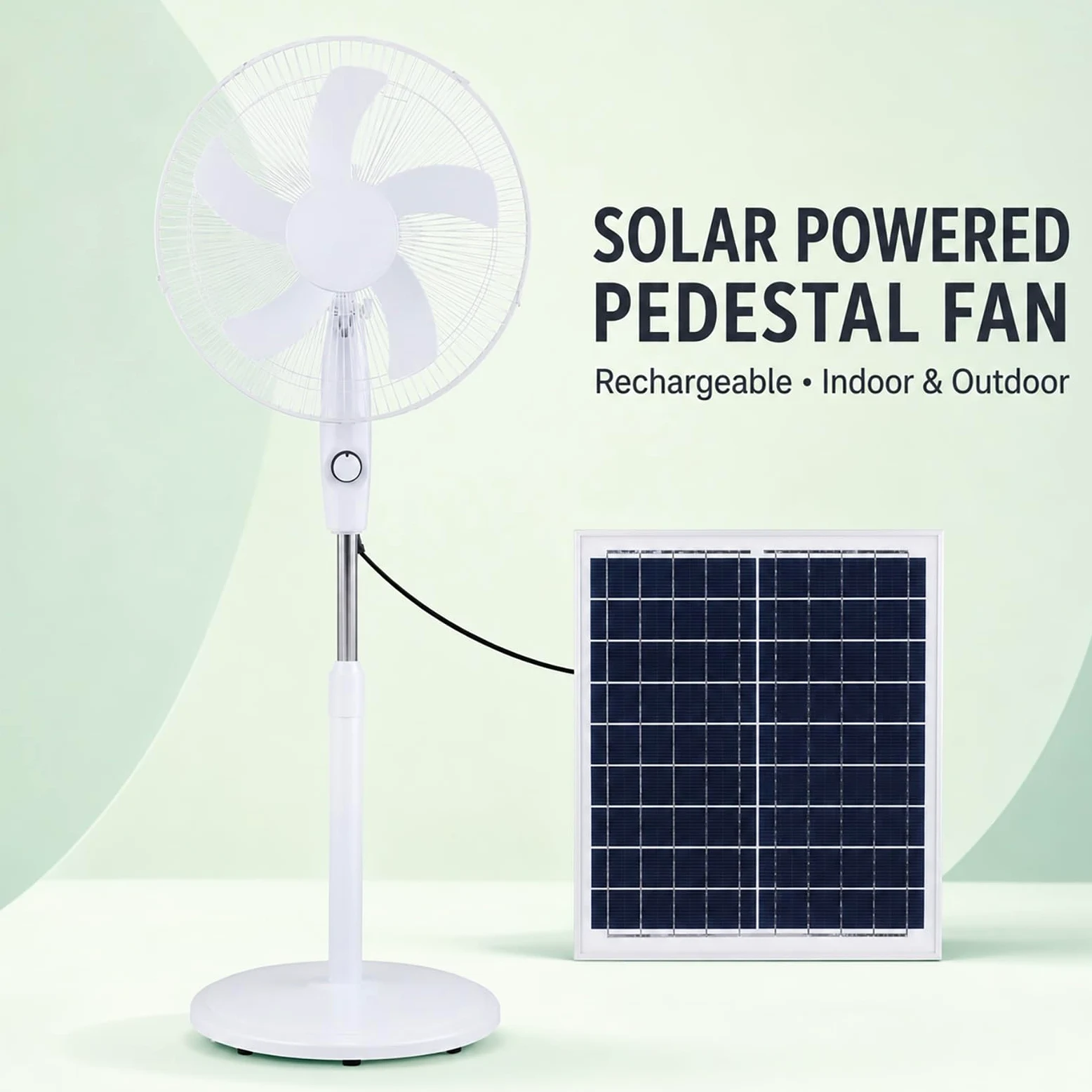 Ventilatore a Piedistallo Solare con Pannello, Ventilatore Ricaricabile | Ventilatore Oscillante a Batteria 6000mAh con 3 Velocità, Ricaricabile Ventilatore Silenzioso da Esterno